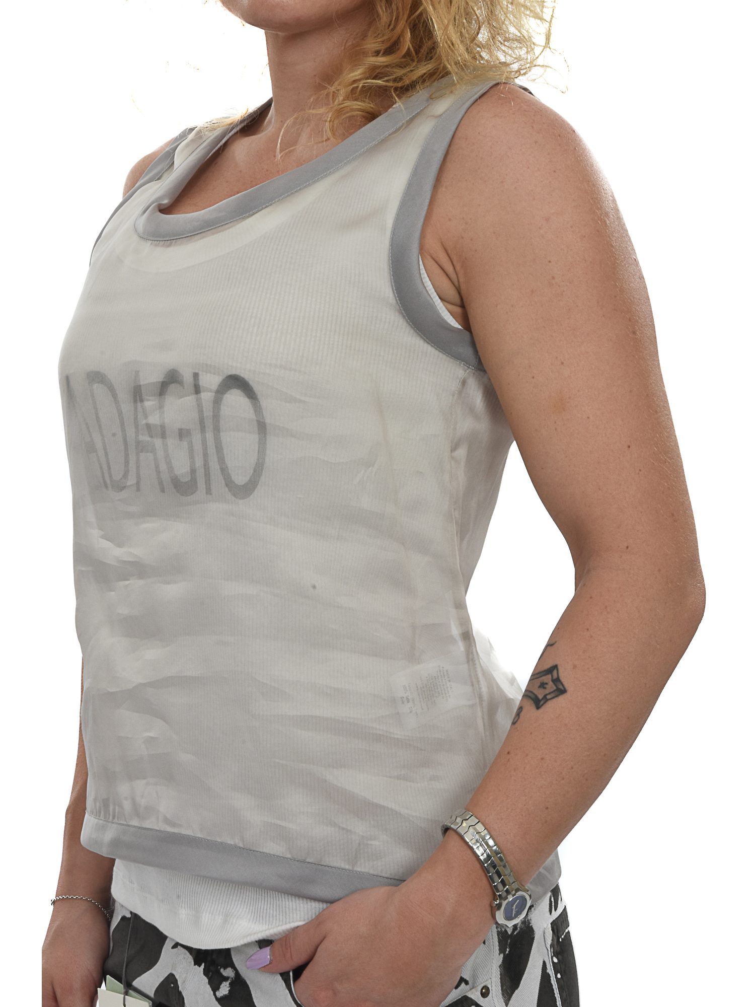 DONDUP TOP CAMICIA BAITY ΓΡΑΜΜΑΤΑ ΔΙΑΦΑΝΕΙΑ ΛΕΥΚΟ