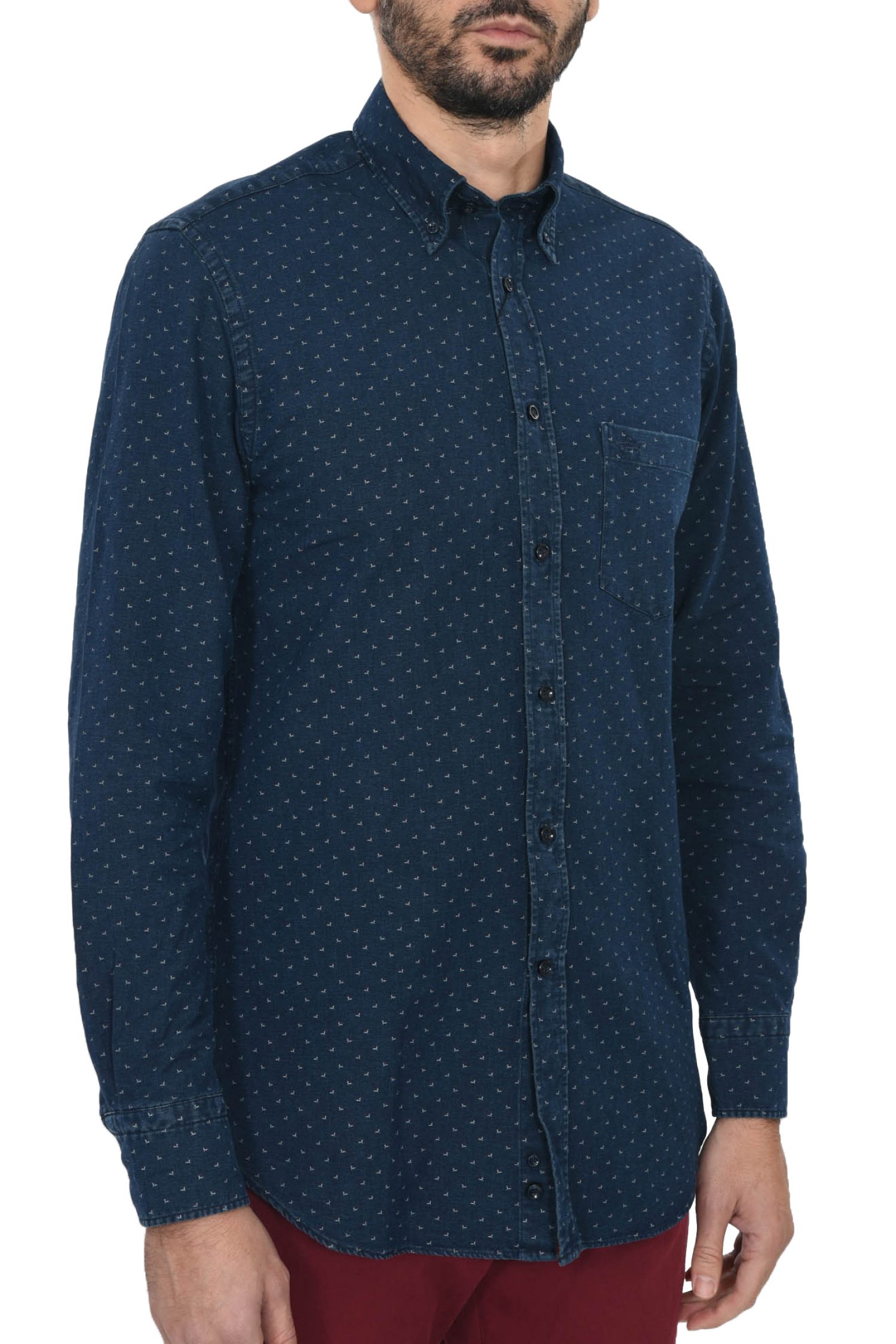 PAUL&SHARK ΠΟΥΚΑΜΙΣΟ BUTTON DOWN JEANS ALL OVER PRINT ΜΠΛΕ