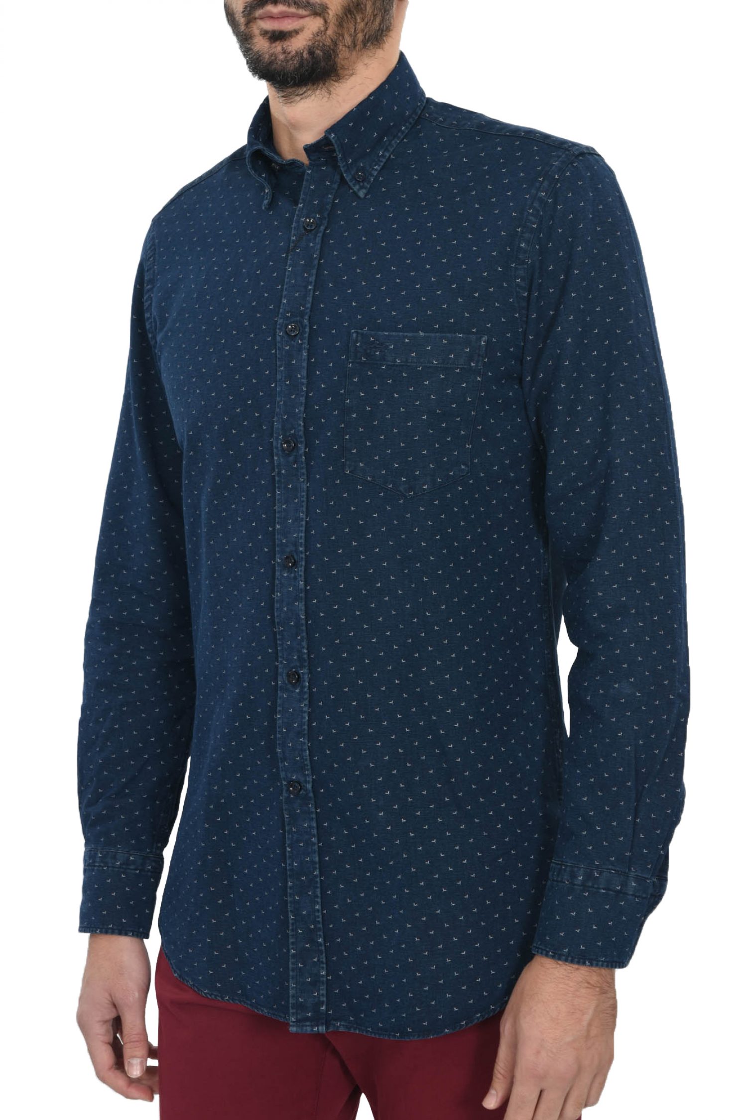 PAUL&SHARK ΠΟΥΚΑΜΙΣΟ BUTTON DOWN JEANS ALL OVER PRINT ΜΠΛΕ