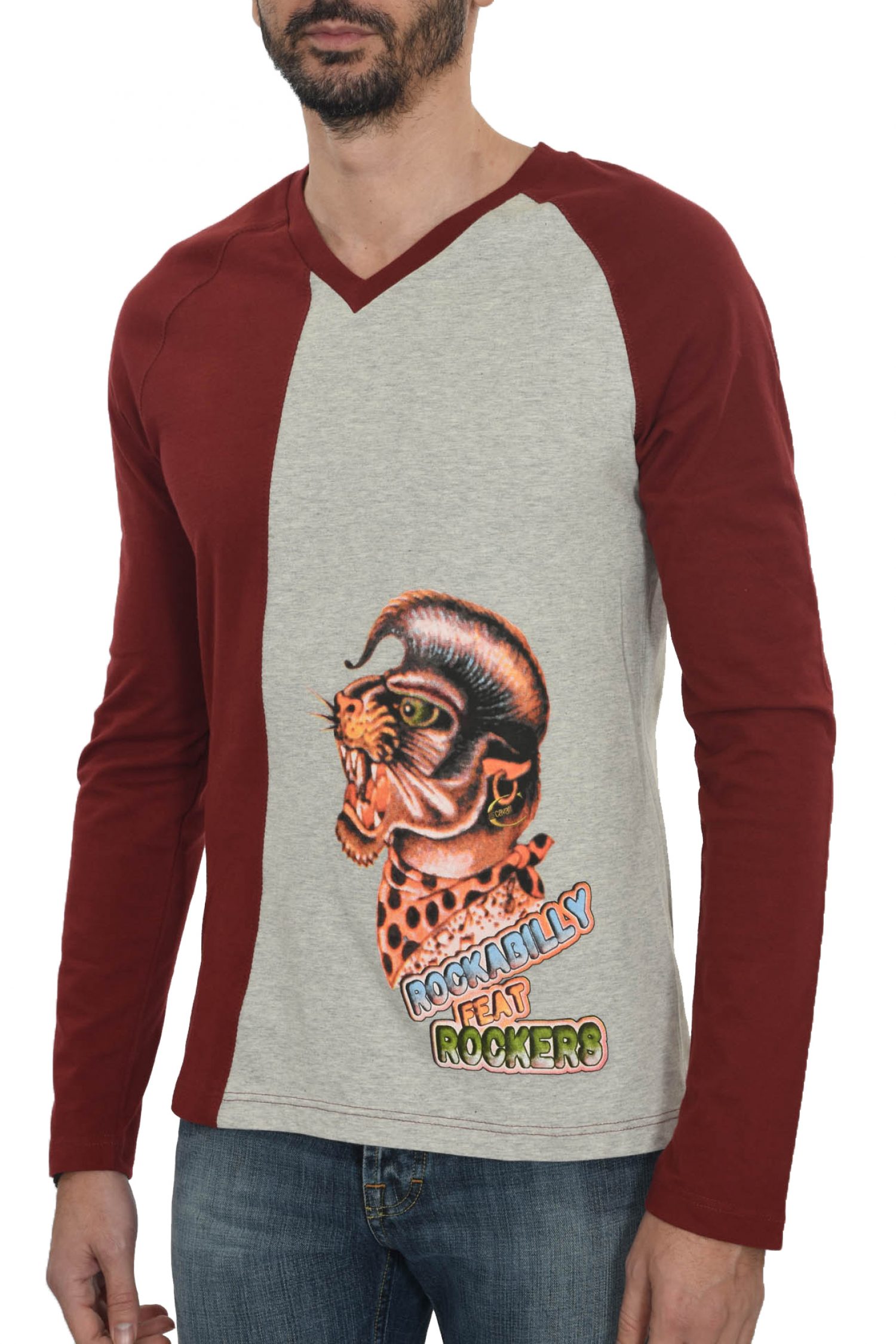 JUST CAVALLI TSHIRT MM ROCKABILLY ΓΚΡΙ-ΜΠΟΡΝΤΩ φωτογραφία