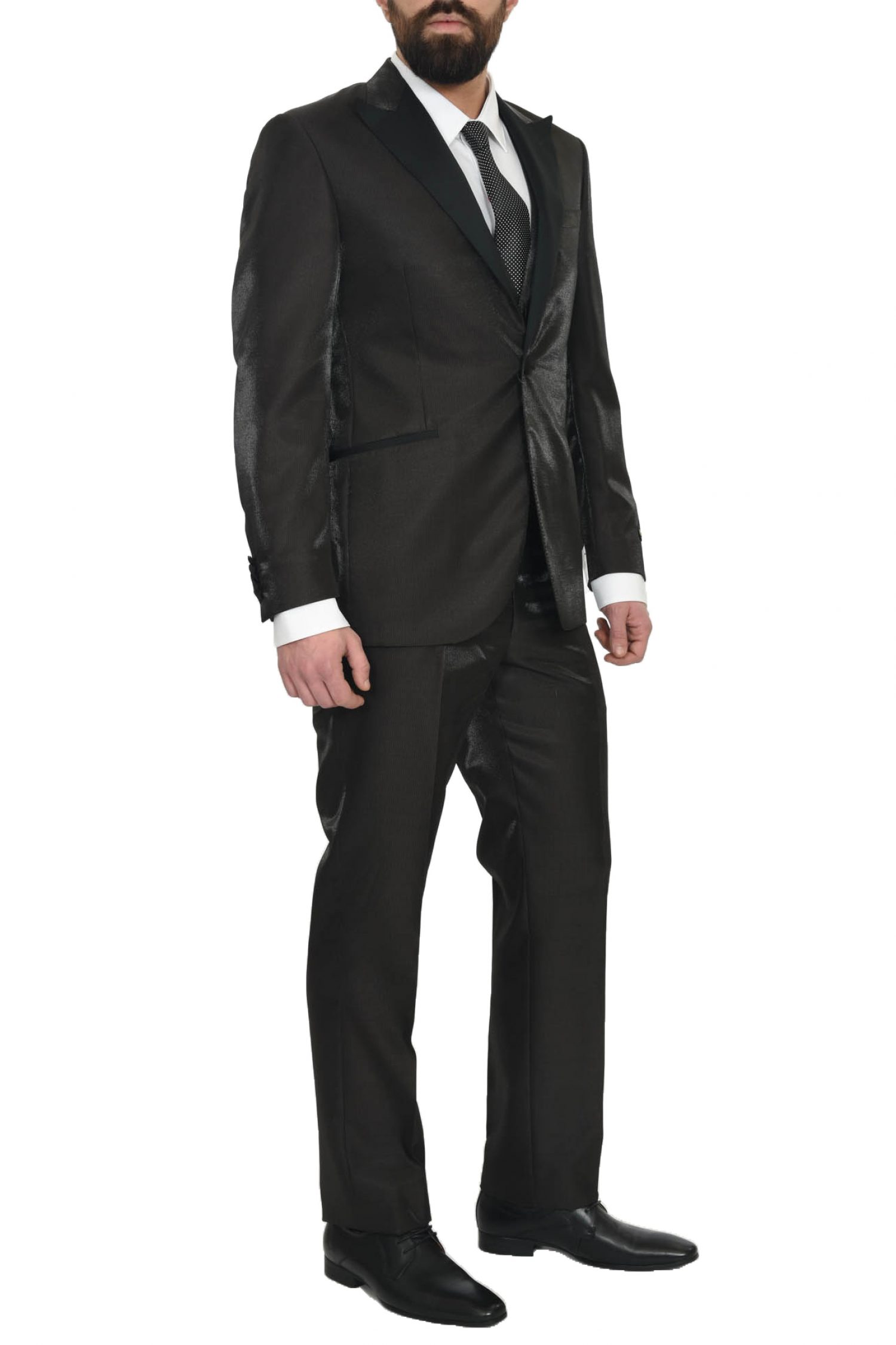 CORNELIANI ΚΟΣΤΟΥΜΙ SMOKIN ΜΕ ΓΙΛΕΚΟ ΡΙΓΕ ΚΑΦΕ-ΜΑΥΡΟ