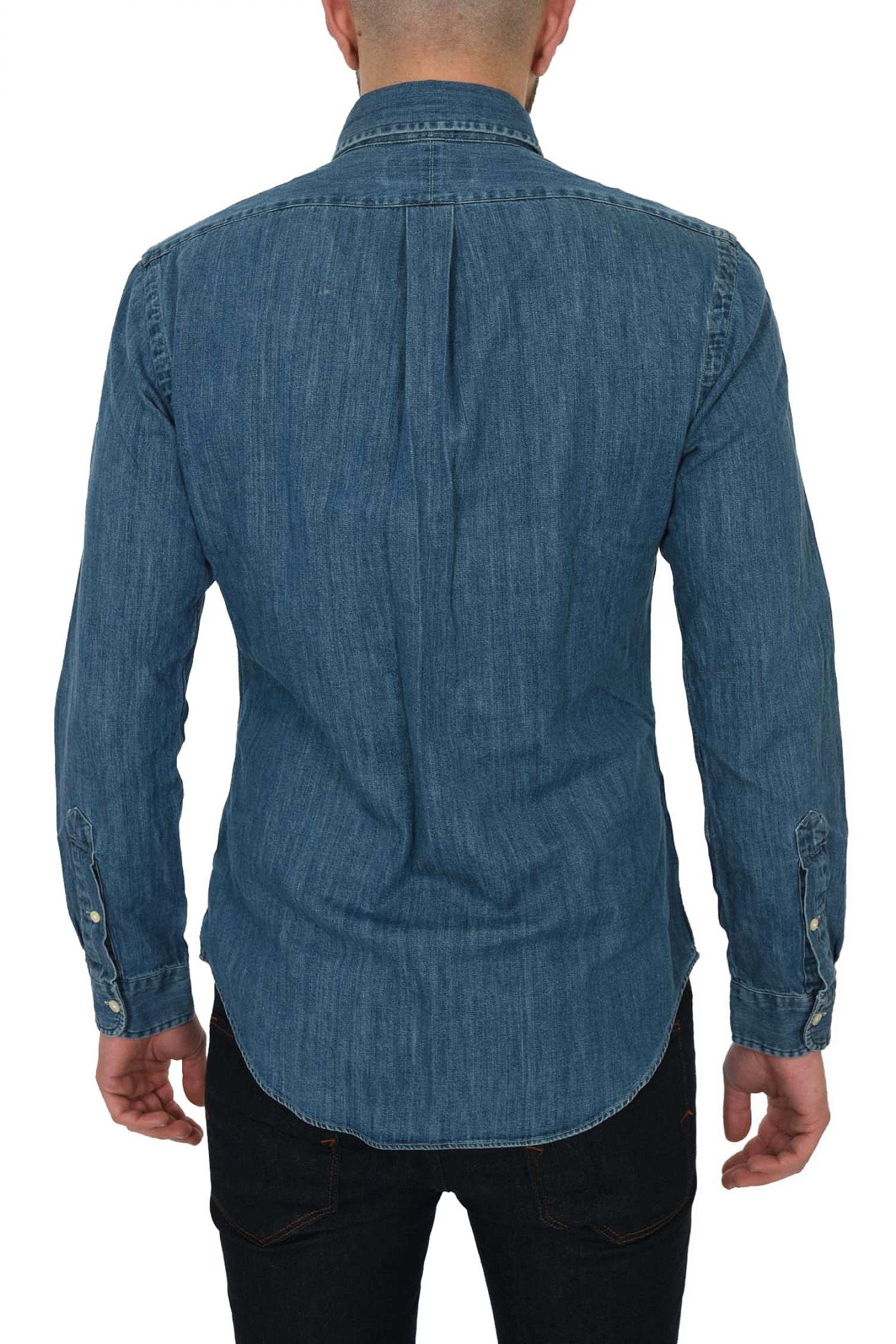 RALPH LAUREN ΠΟΥΚΑΜΙΣΟ BUTTON DOWN JEANS SLIM FIT DENIM BSR ΜΠΛΕ