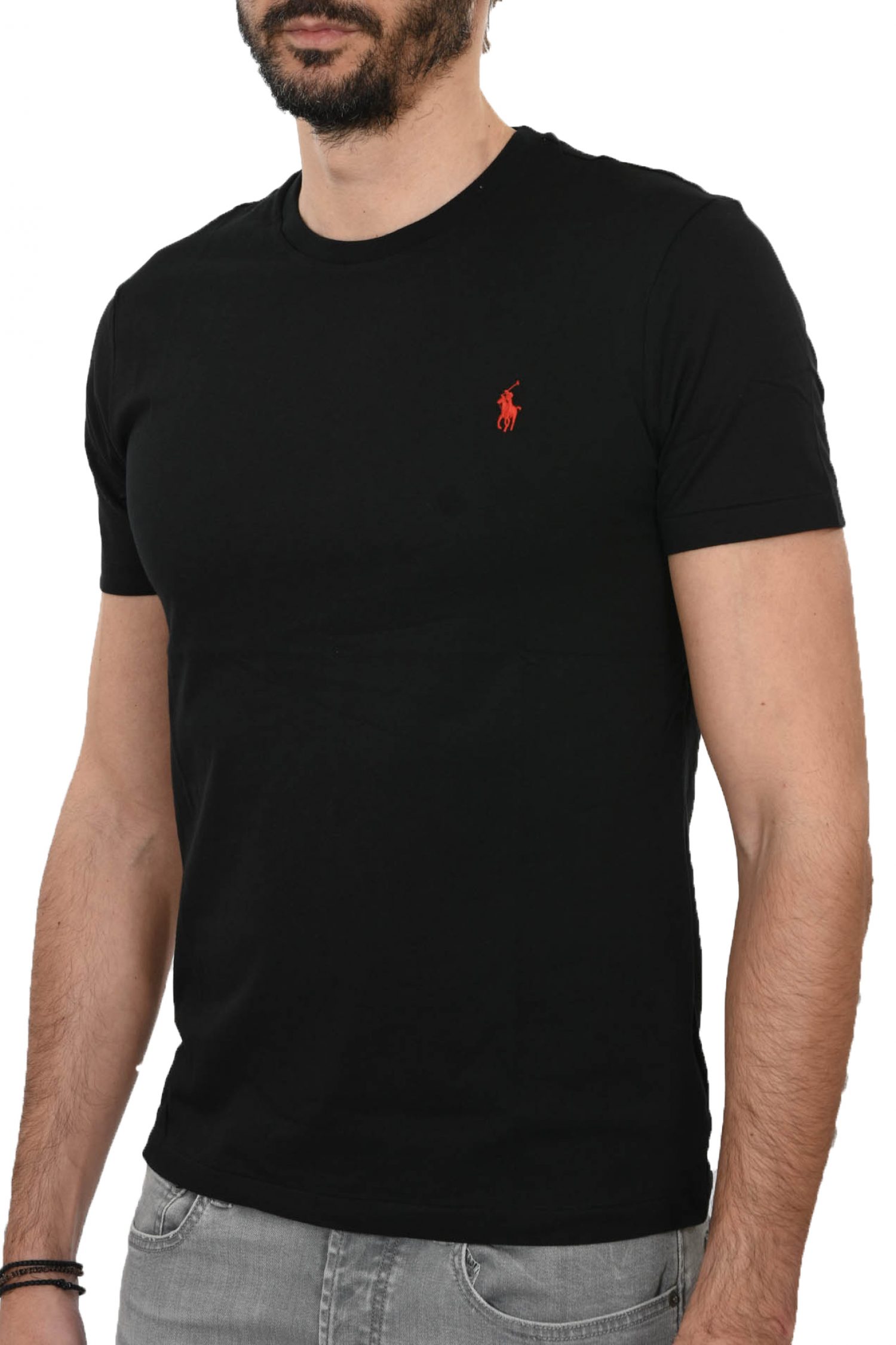 RALPH LAUREN T-SHIRT CUSTOM SLIM FIT ΚΟΝΤΟΜΑΝΙΚΟ BSR ΜΑΥΡΟ