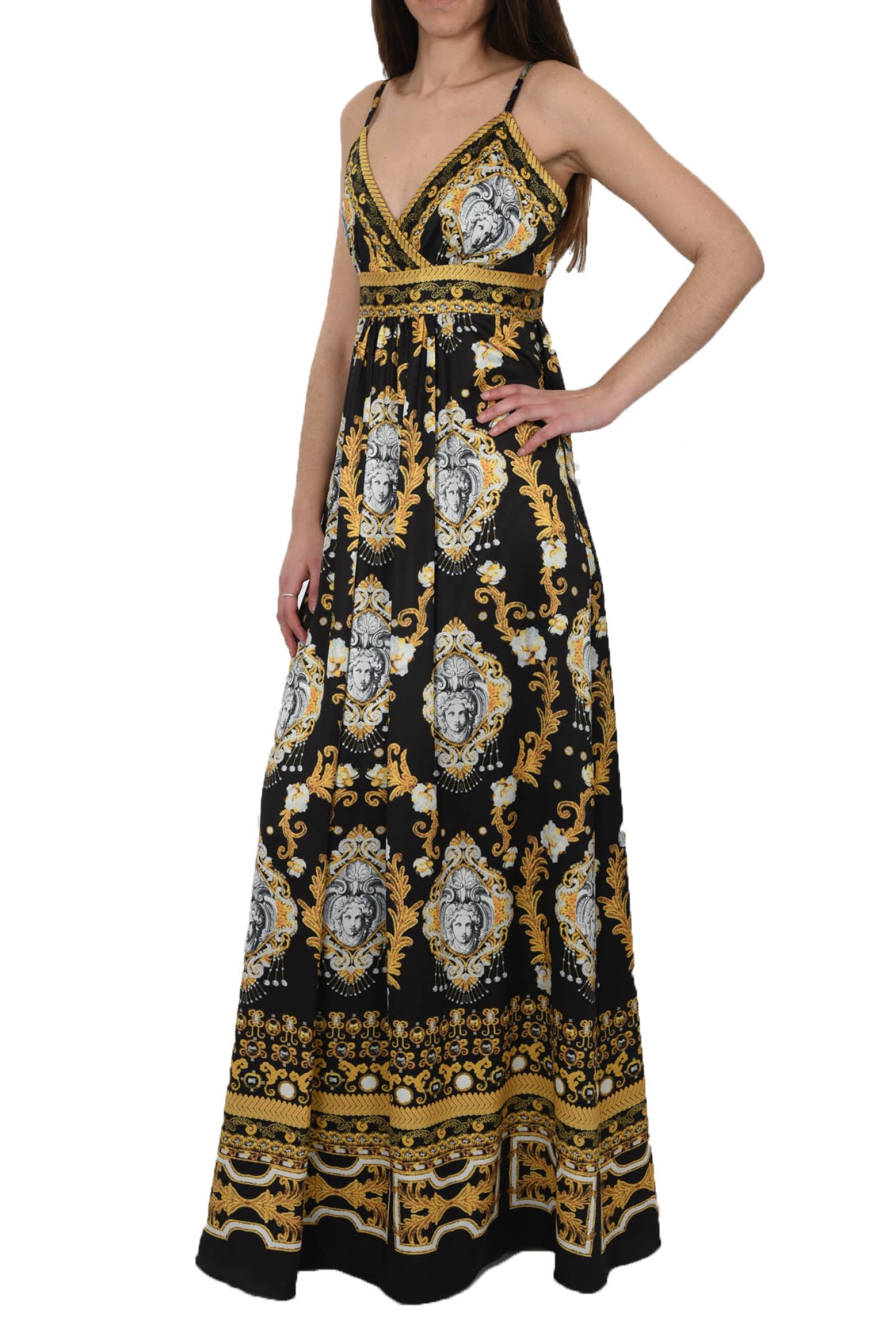 TWINS ΦΟΡΕΜΑ ΜΑΚΡΥ ΤΙΡΑΝΤΕ V-NECK ΕΜΠΡΙΜΕ ΜΑΥΡΟ