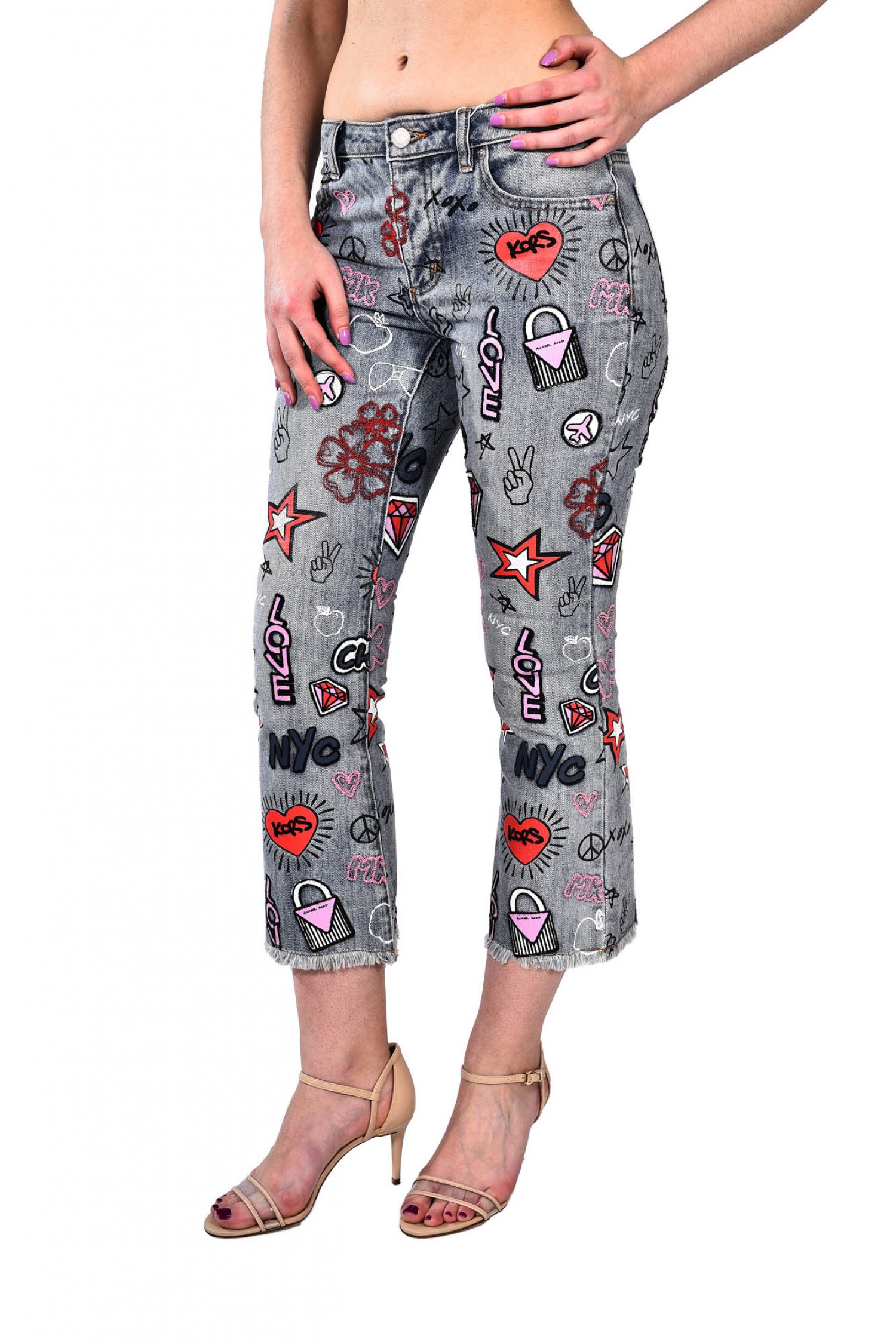 MICHAEL KORS ΠΑΝΤΕΛΟΝΙ JEANS CROPPED ALLOVER PRINT ΓΚΡΙ φωτογραφία