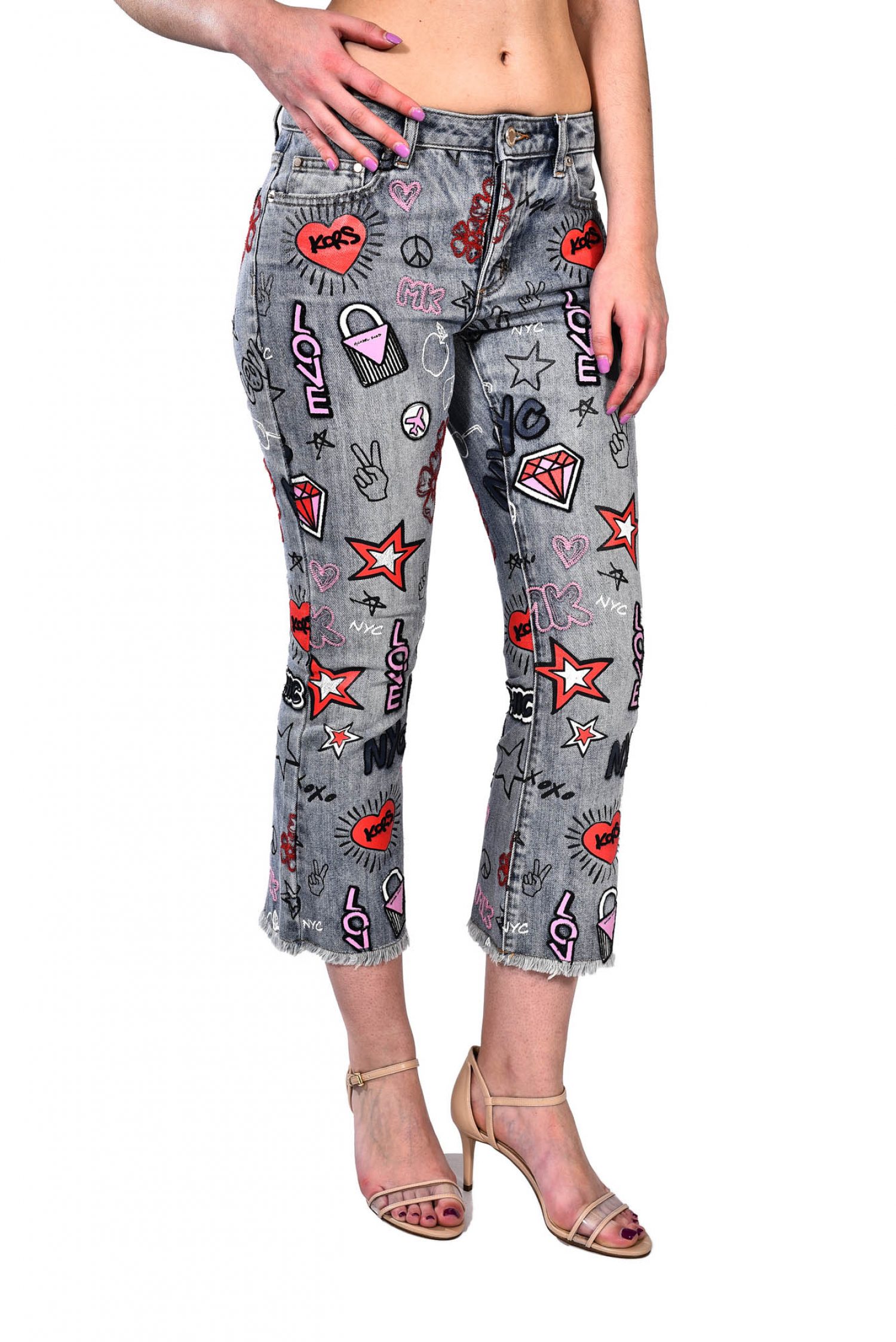 MICHAEL KORS ΠΑΝΤΕΛΟΝΙ JEANS CROPPED ALLOVER PRINT ΓΚΡΙ φωτογραφία