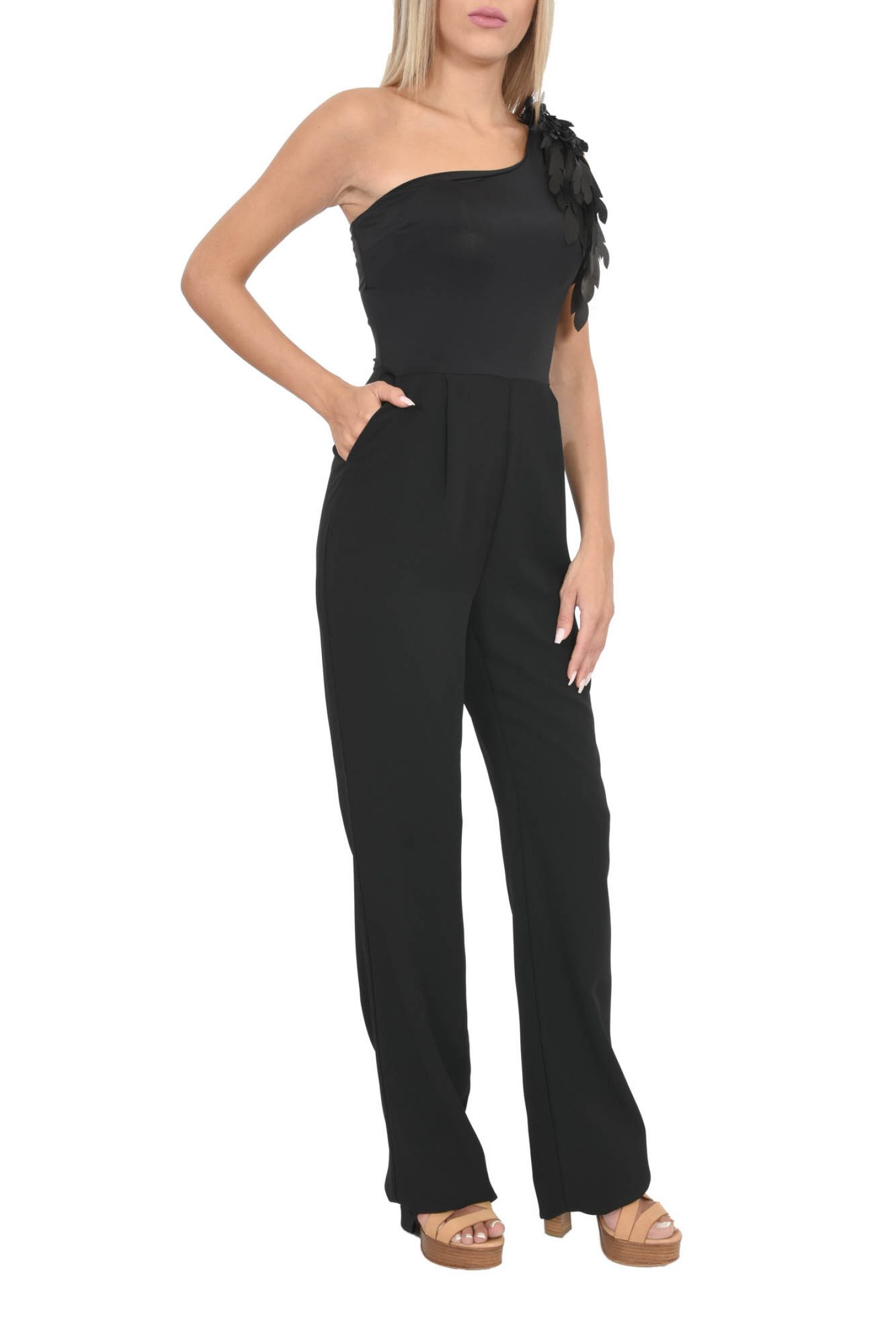 RELISH ΠΑΝΤΕΛΟΝΑ ΦΟΡΜΑ ΟΛΟΣΩΜΗ ONE SHOULDER POPPAN ΜΑΥΡΟ