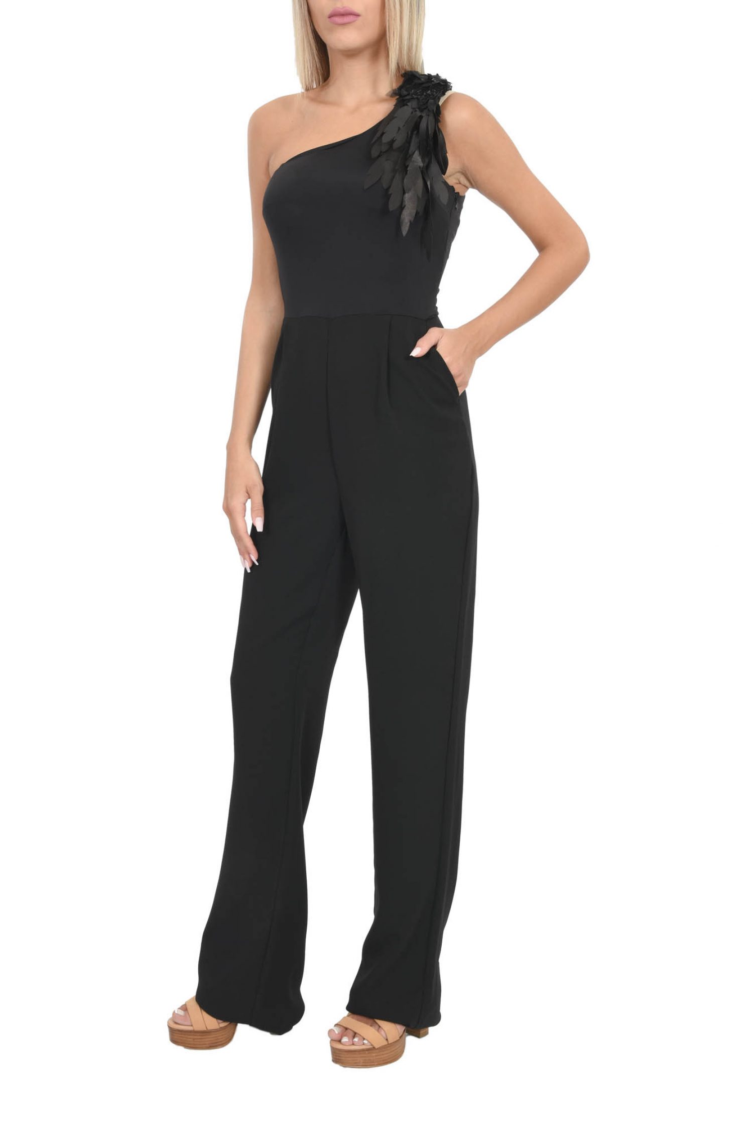 RELISH ΠΑΝΤΕΛΟΝΑ ΦΟΡΜΑ ΟΛΟΣΩΜΗ ONE SHOULDER POPPAN ΜΑΥΡΟ