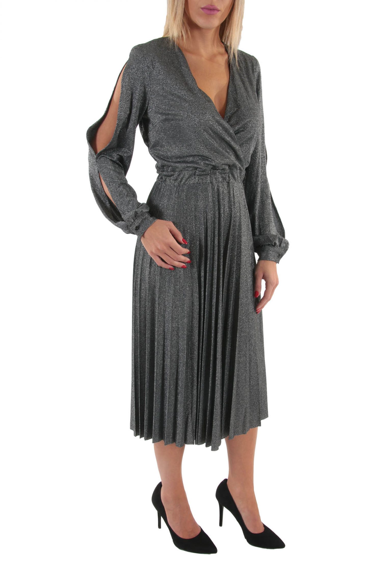 TRUSSARDI JEANS ΦΟΡΕΜΑ ΚΡΟΥΑΖΕ ΠΛΙΣΕ LUREX JERSEY ΓΚΡΙ φωτογραφία