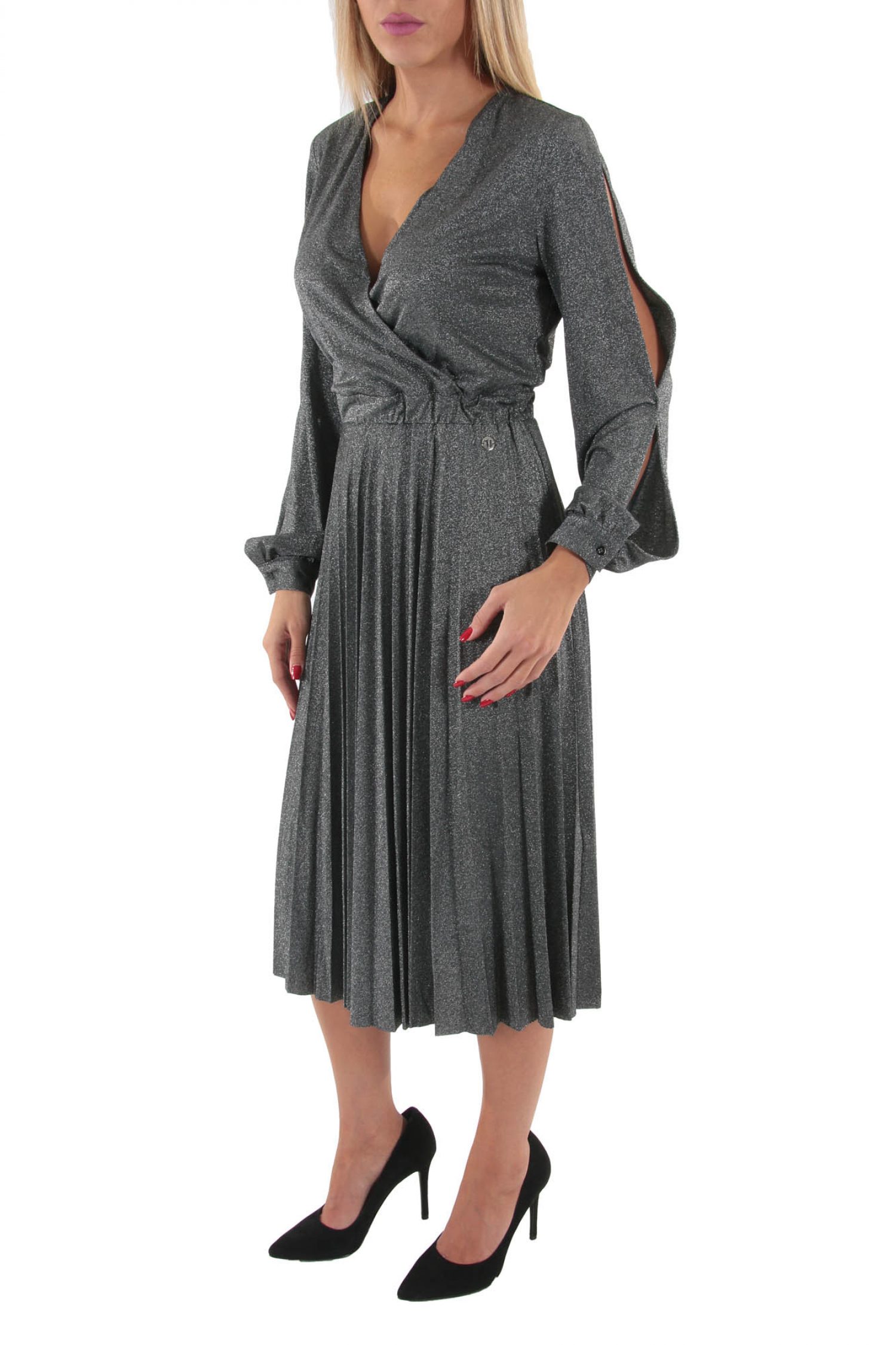 TRUSSARDI JEANS ΦΟΡΕΜΑ ΚΡΟΥΑΖΕ ΠΛΙΣΕ LUREX JERSEY ΓΚΡΙ φωτογραφία