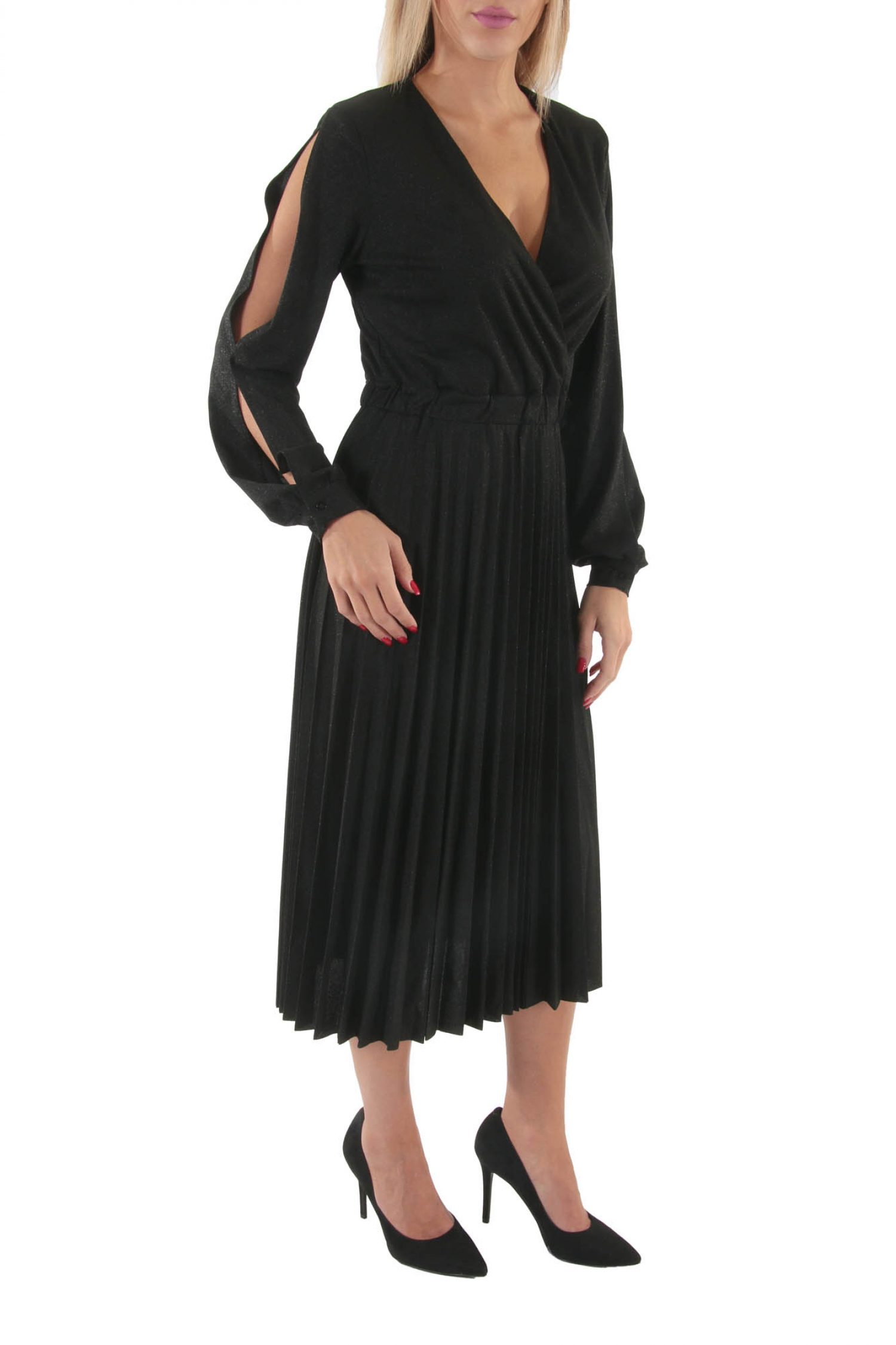 TRUSSARDI JEANS ΦΟΡΕΜΑ ΚΡΟΥΑΖΕ ΠΛΙΣΕ LUREX JERSEY ΜΑΥΡΟ φωτογραφία