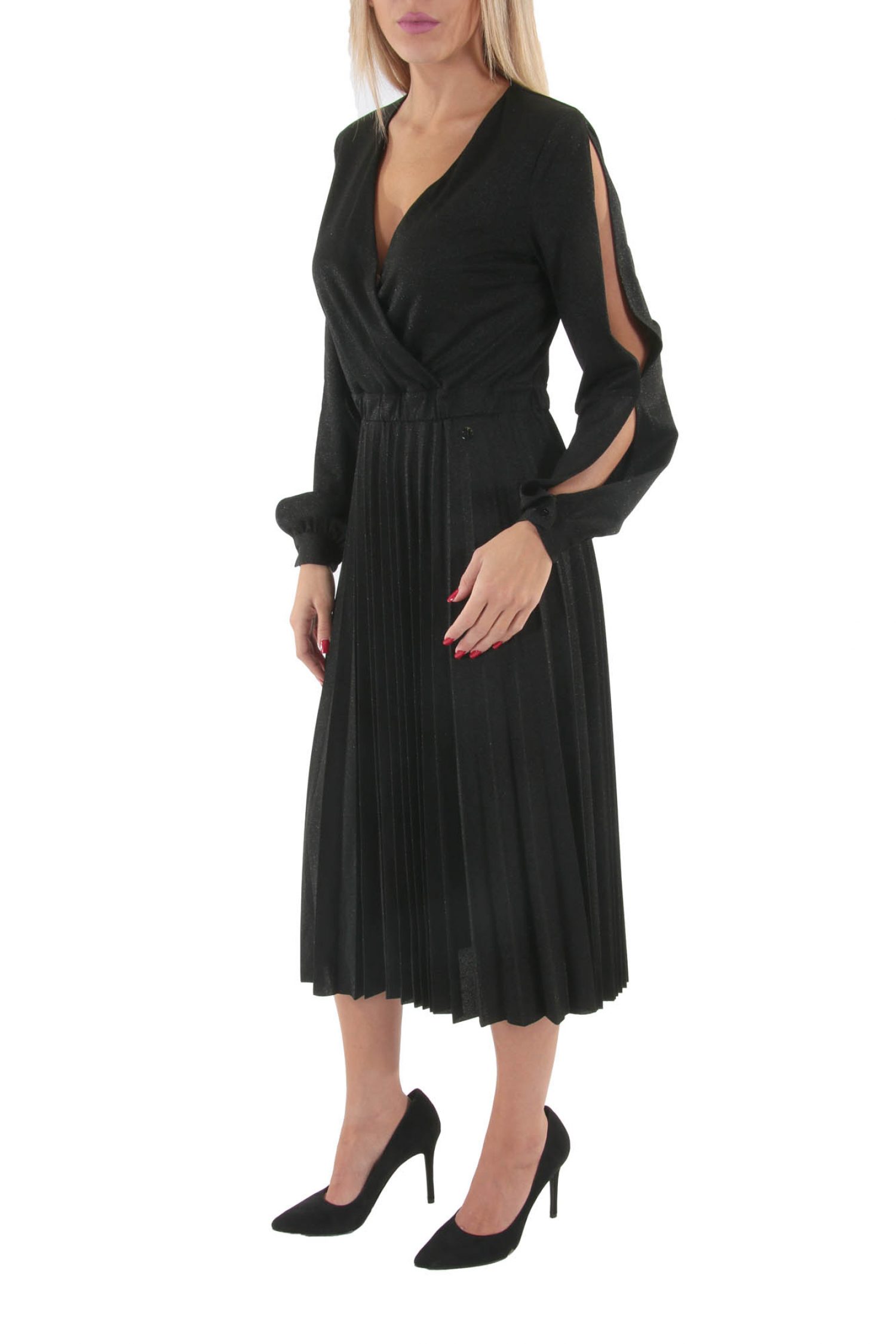 TRUSSARDI JEANS ΦΟΡΕΜΑ ΚΡΟΥΑΖΕ ΠΛΙΣΕ LUREX JERSEY ΜΑΥΡΟ φωτογραφία