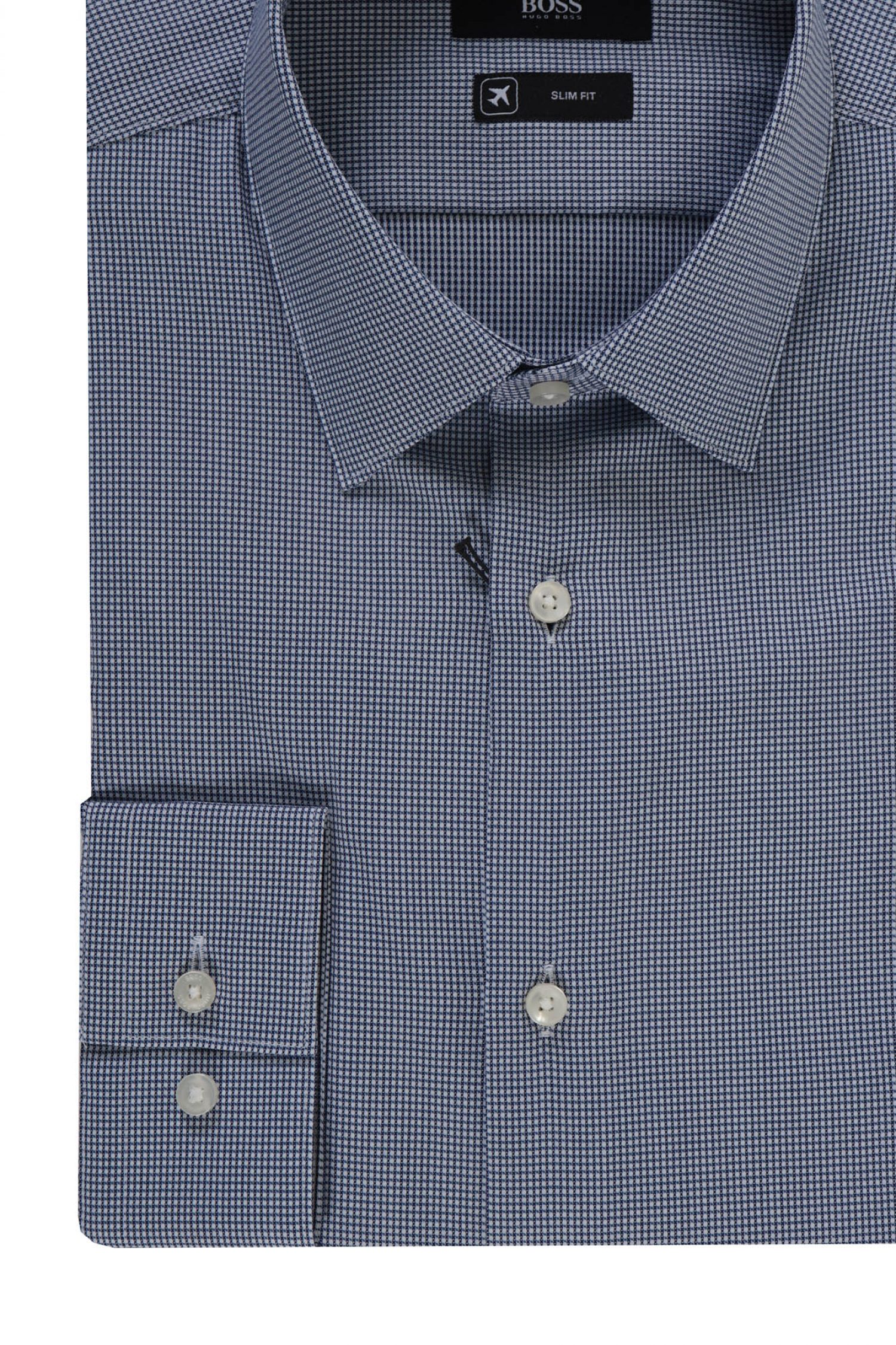 BOSS BUSINESS ΠΟΥΚΑΜΙΣΟ ΜΙΚΡΟ ΚΑΡΩ SLIM FIT TRAVELER ISKO ΜΠΛΕ φωτογραφία