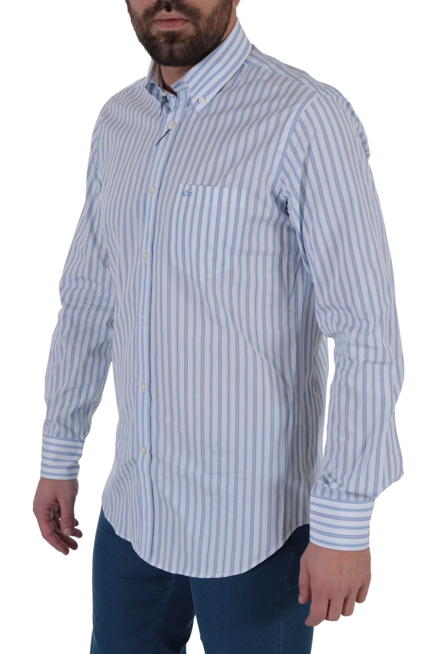 PAUL&SHARK ΠΟΥΚΑΜΙΣΟ BUTTON DOWN ΡΙΓΕ ΛΕΥΚΟ-ΣΙΕΛ φωτογραφία