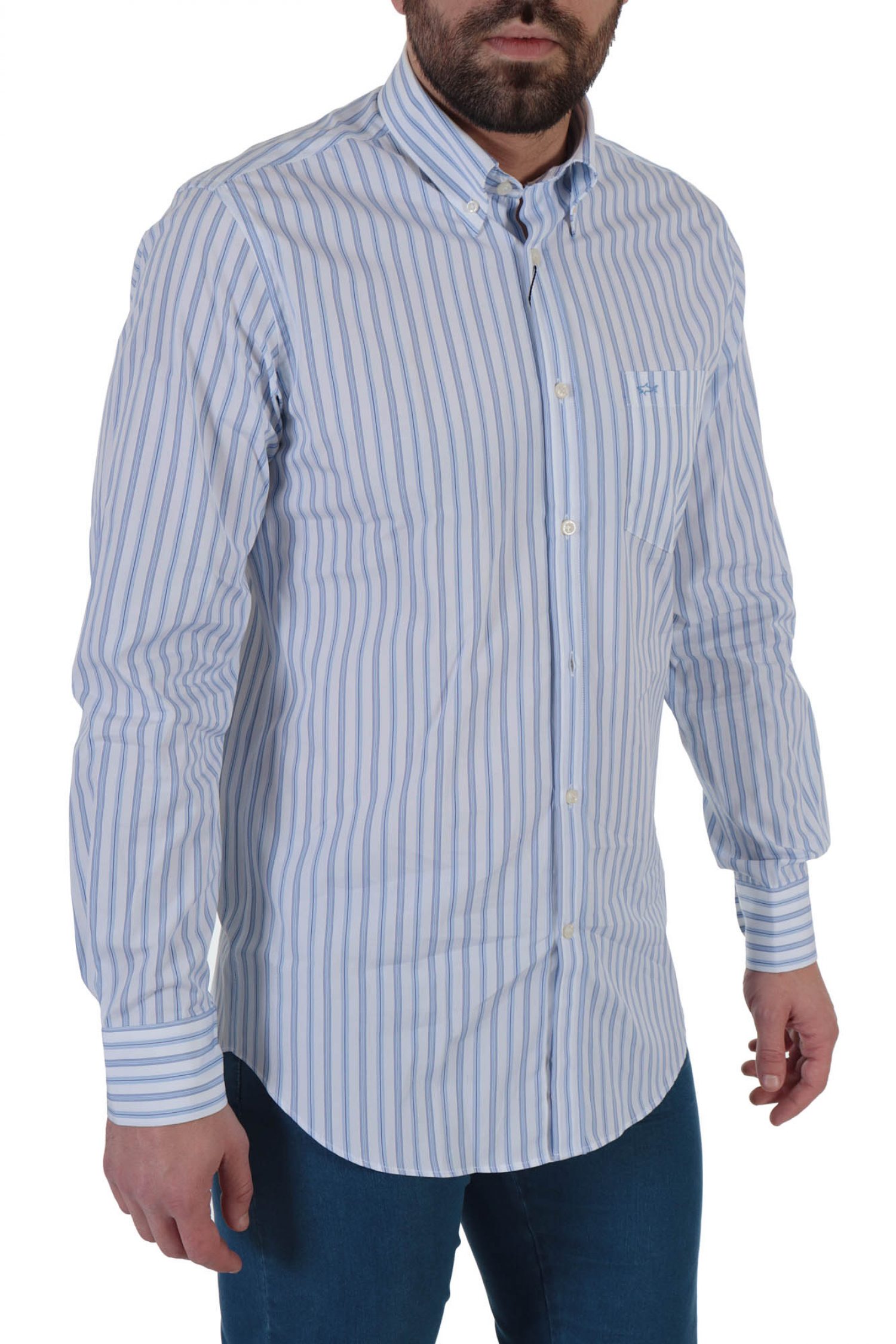 PAUL&SHARK ΠΟΥΚΑΜΙΣΟ BUTTON DOWN ΡΙΓΕ ΛΕΥΚΟ-ΣΙΕΛ φωτογραφία