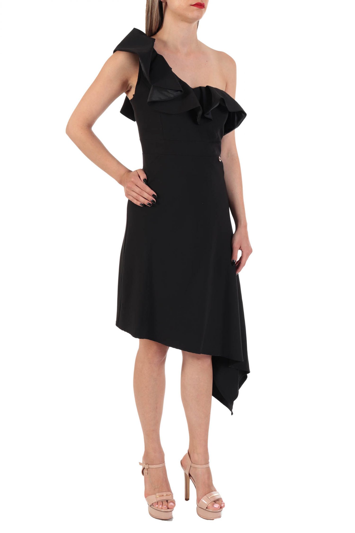 RELISH ΦΟΡΕΜΑ MIDI MIRIADER ΑΣΥΜΜΕΤΡΟ ΕΝΑΣ ΩΜΟΣ ΒΟΛΑΝ ΜΑΥΡΟ