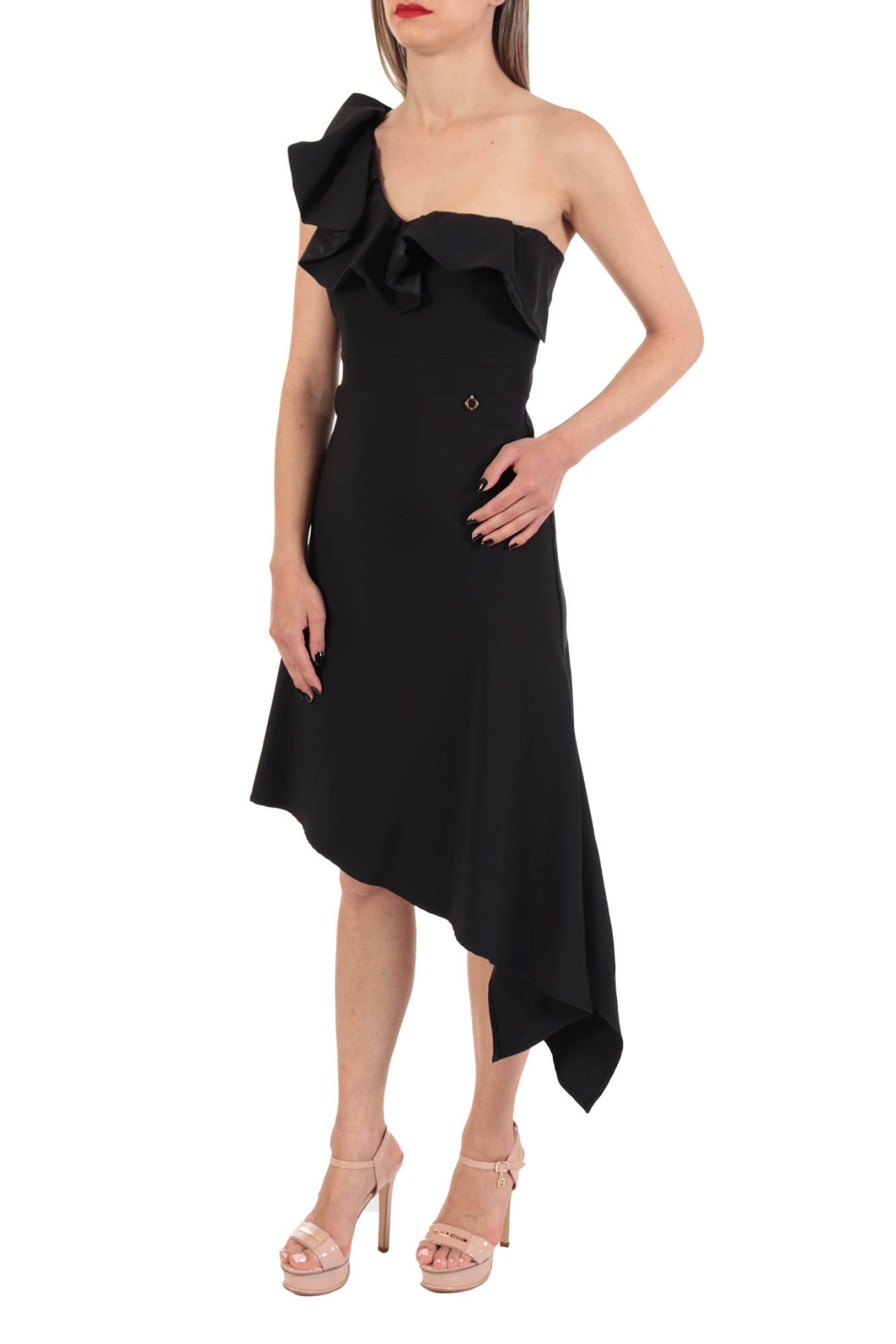 RELISH ΦΟΡΕΜΑ MIDI MIRIADER ΑΣΥΜΜΕΤΡΟ ΕΝΑΣ ΩΜΟΣ ΒΟΛΑΝ ΜΑΥΡΟ