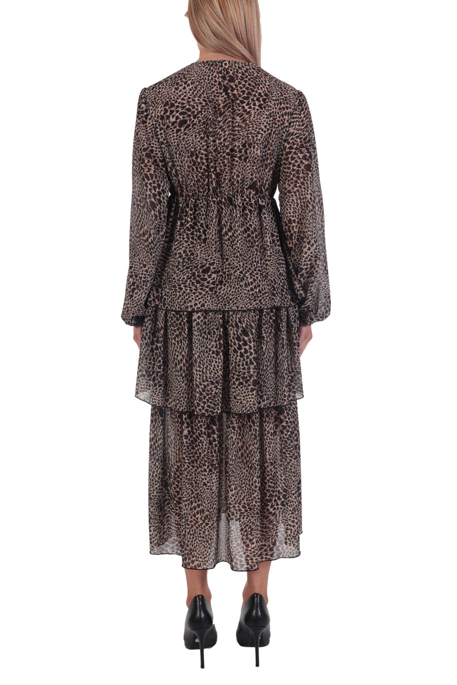 RELISH ΦΟΡΕΜΑ OREN ABITO ANIMAL PRINT V-NECK ΒΟΛΑΝ ΚΑΦΕ