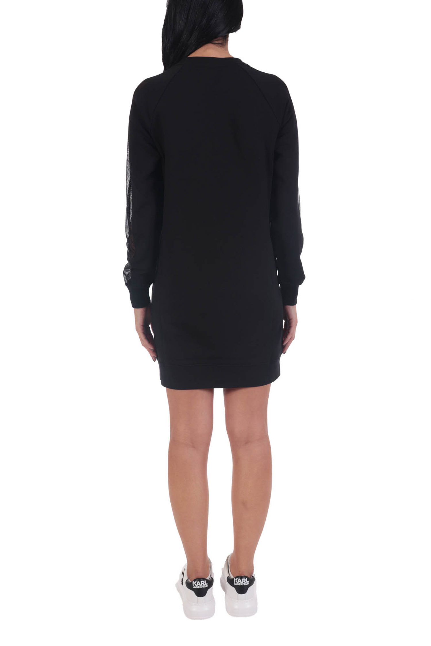 KARL LAGERFELD ΦΟΡΕΜΑ SWEAT DRESS W/MESH ΔΙΑΦΑΝΕΙΑ ΜΑΝΙΚΙ ΜΑΥΡΟ