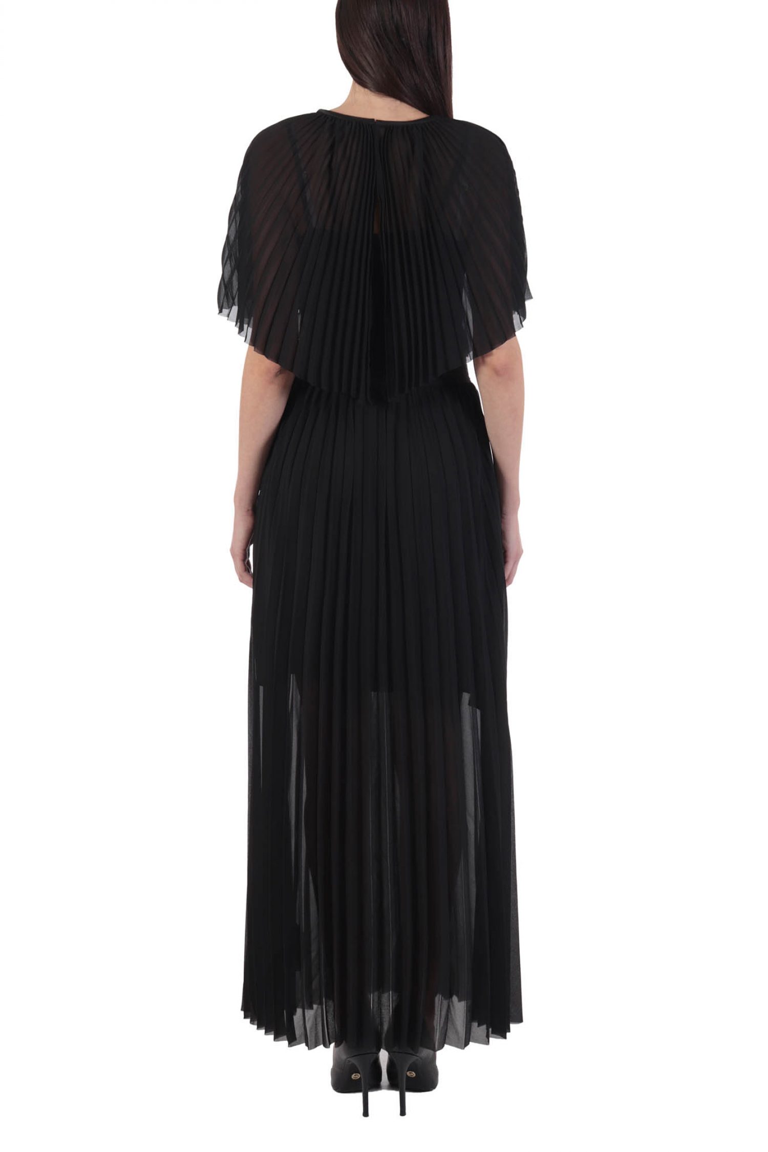 KARL LAGERFELD ΦΟΡΕΜΑ PLEATED MAXI DRESS ΖΩΝΗ LOGO ΜΑΥΡΟ