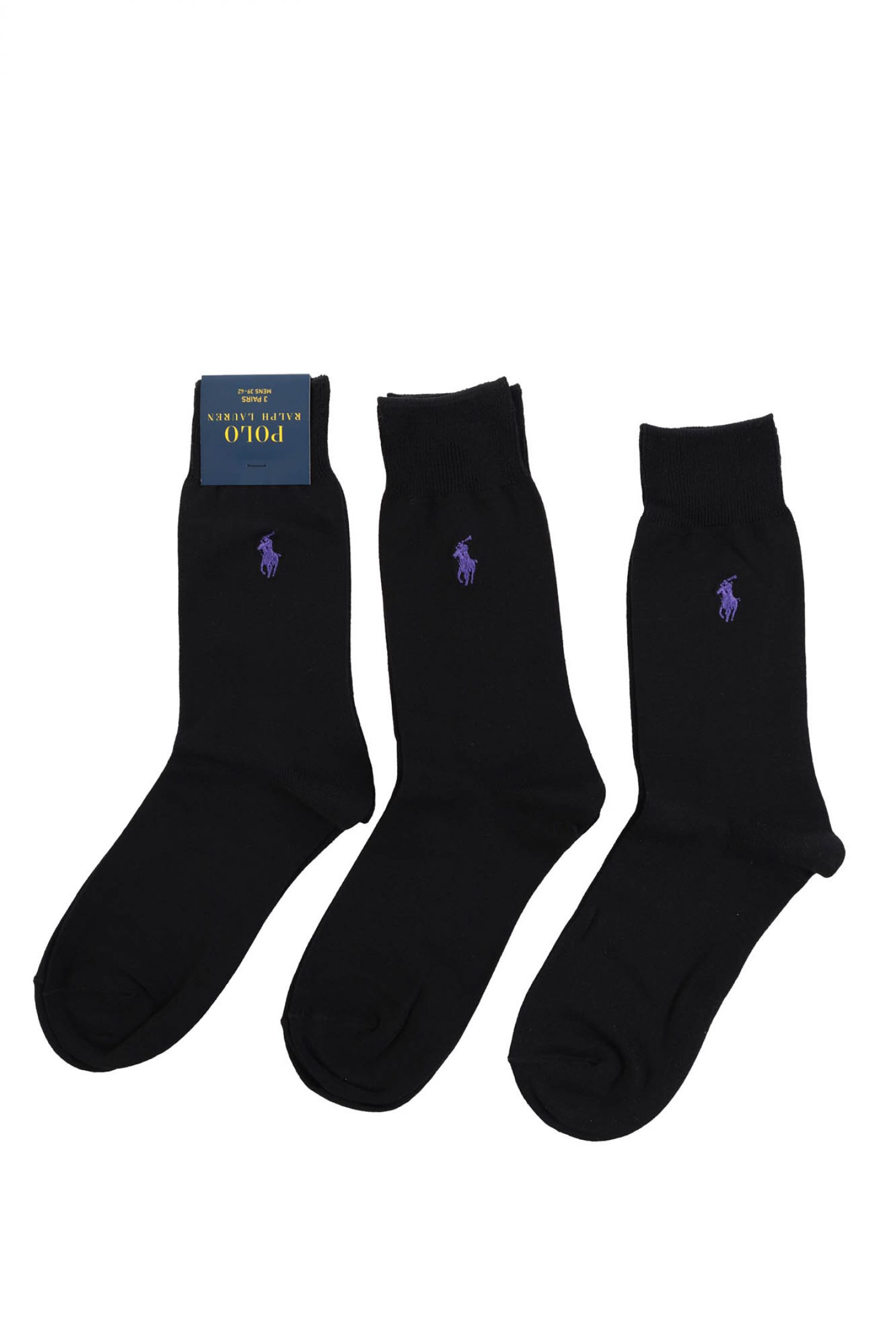 RALPH LAUREN ΚΑΛΤΣΕΣ 3 PACK MERCERIZED LOGO ΜΑΥΡΟ