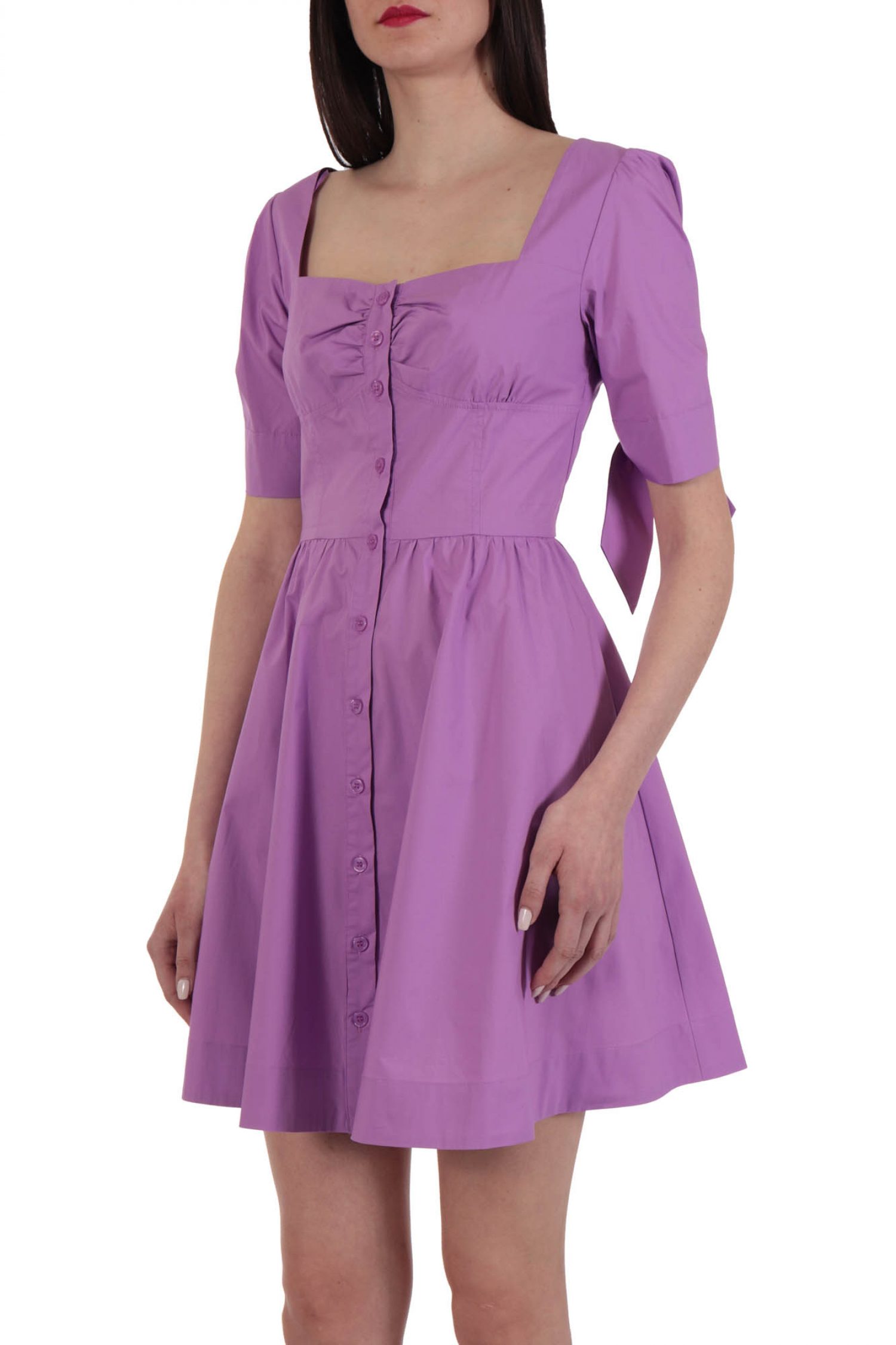 PINKO ΦΟΡΕΜΑ ASSOLTO ABITO POPELINE PESANTE IRIS ΔΕΣΙΜΟ ΜΑΝΙΚΙ ΤΡΟΥΑΚΑΡ ΚΟΥΜΠΙΑ ΜΩΒ φωτογραφία