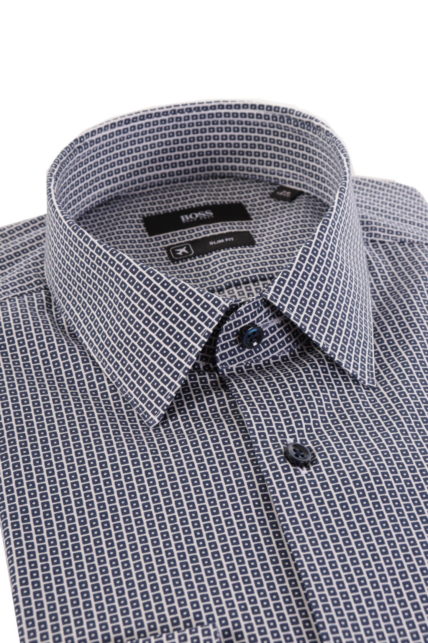 BOSS ΠΟΥΚΑΜΙΣΟ TRAVELER ΜΙΚΡΟΣΧΕΔΙΟ ISKO SLIM FIT ΜΠΛΕ