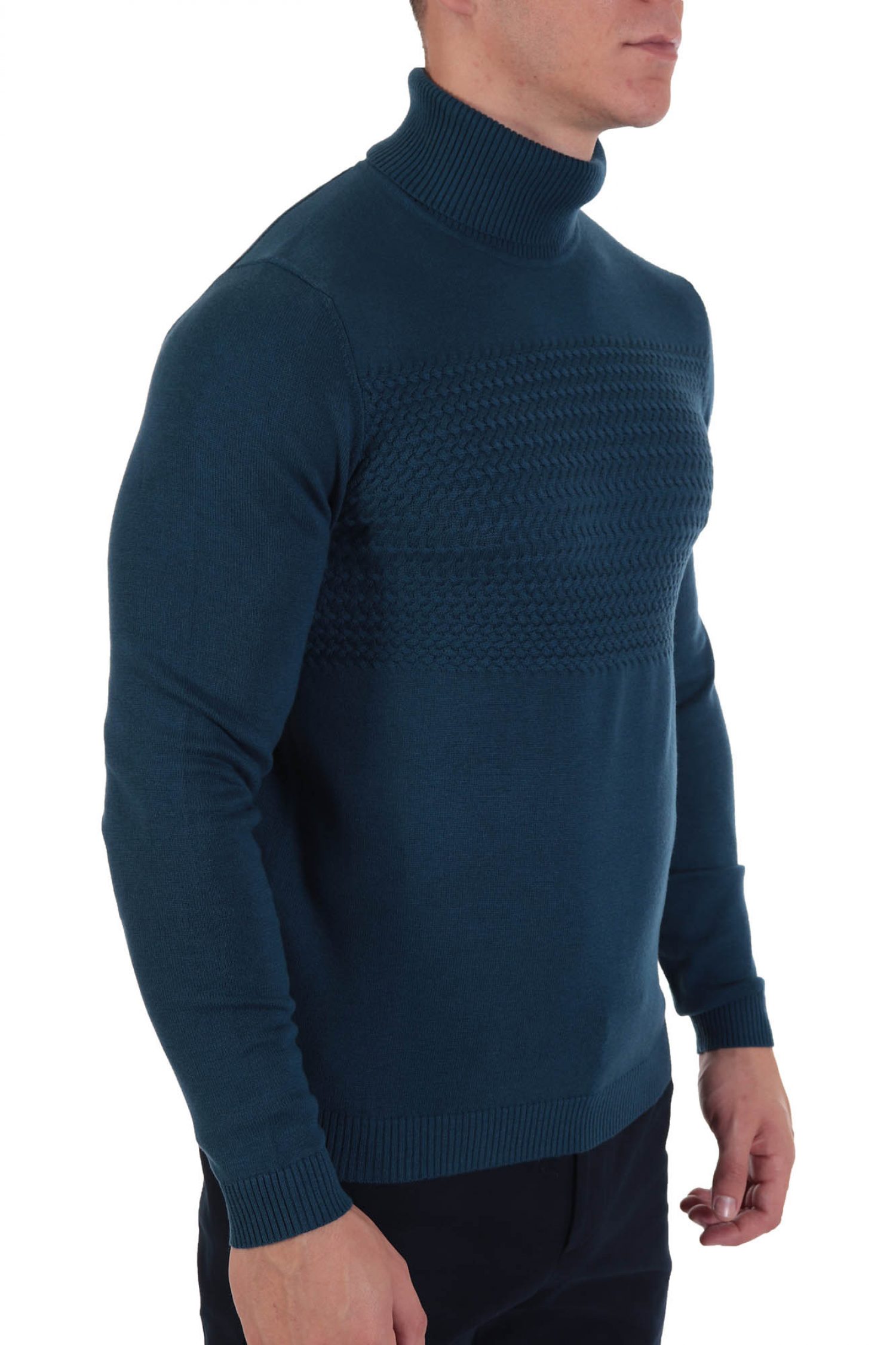 HUGO ΠΛΕΚΤΟ ROLLNECK SISEONO ΡΑΦ ΜΠΛΕ