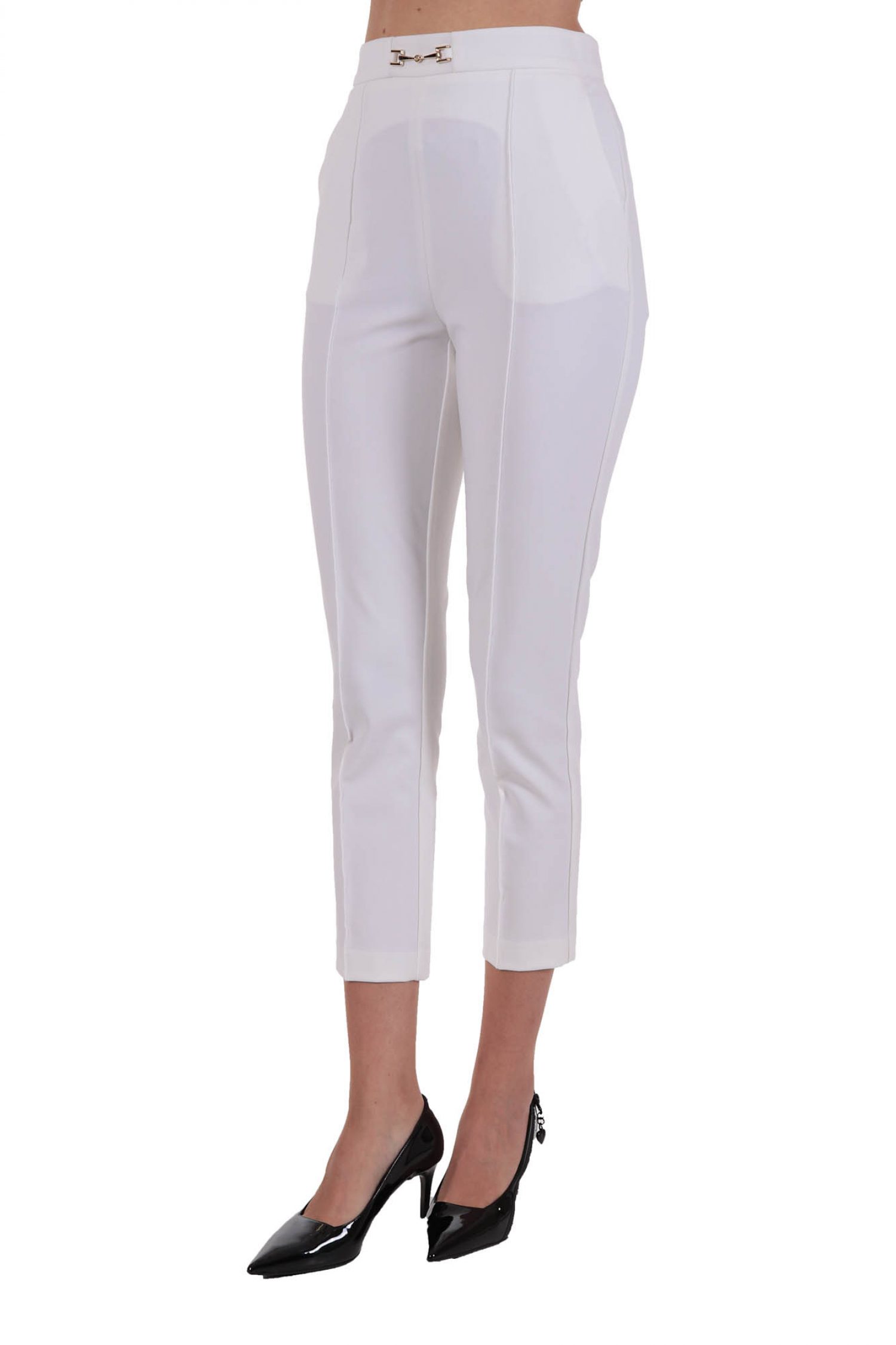 ELISABETTA FRANCHI ΠΑΝΤΕΛΟΝΙ ΨΗΛΟΜΕΣΟ LOGO ΜΕΤΑΛΙΚΟ ΙΒΟΥΑΡ φωτογραφία