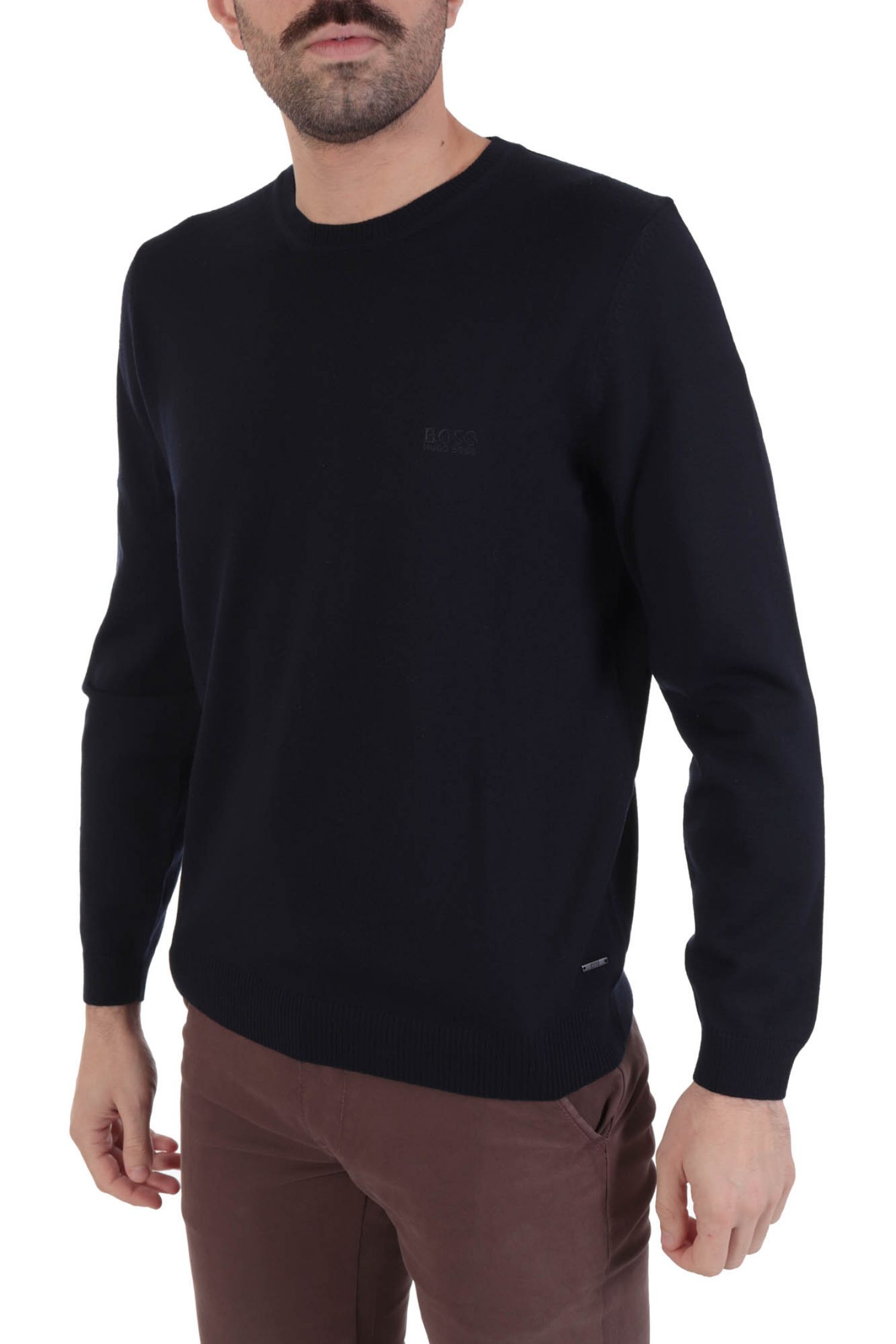 BOSS ΠΛΕΚΤΟ ΛΑΙΜΟΚΟΨΗ BAGRITTE REGULAR FIT ΜΠΛΕ φωτογραφία