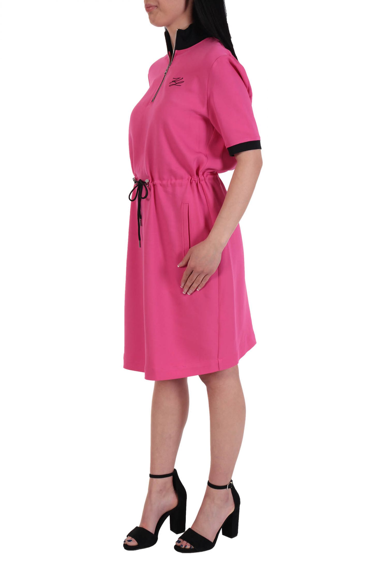 KARL LAGERFELD ΦΟΡΕΜΑ CADY DRESS DRAWCORD WAIST ZIP ΚΟΡΔΟΝΙ ΜΕΣΗ ΦΟΥΞΙΑ φωτογραφία