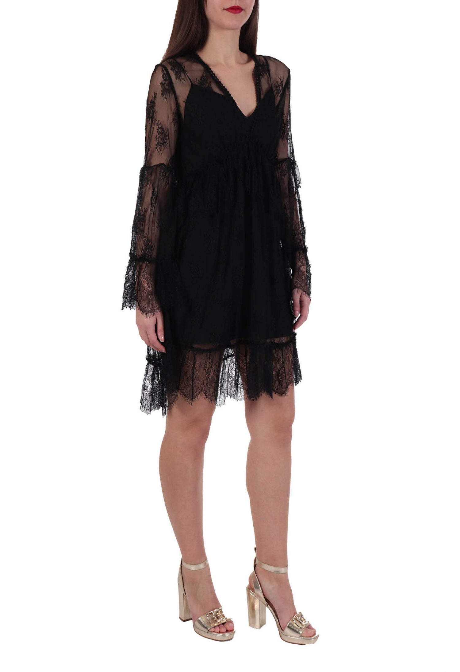 PINKO ΦΟΡΕΜΑ ANGUILLARA ΔΑΝΤΕΛΑ ΔΙΑΦΑΝΕΙΑ ΒΟΛΑΝ ΜΑΥΡΟ φωτογραφία