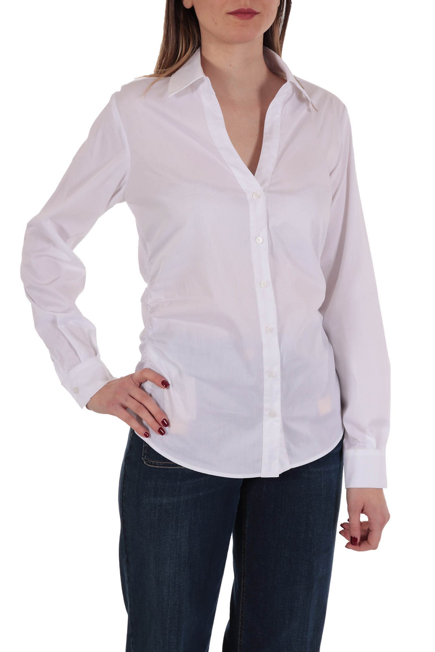 PINKO PINKO ΠΟΥΚΑΜΙΣΟ CASERTA CAMICIA POPELINE CAMICIA ΓΙΑΚΑΣ V-NECK LOGO ΛΕΥΚΟ - 3