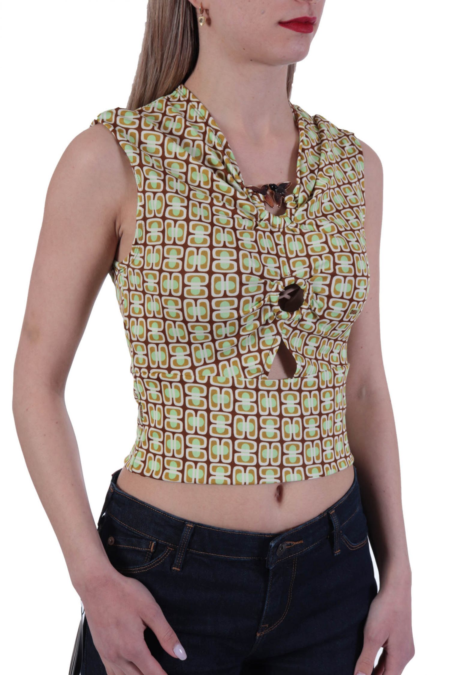 PINKO TOP MAROSTICA 1 MAGLIA JERSEY STAMPATO BIRDS ΜΕΤΑΛΙΚΟ MULTICOLOR ΚΙΤΡΙΝΟ φωτογραφία