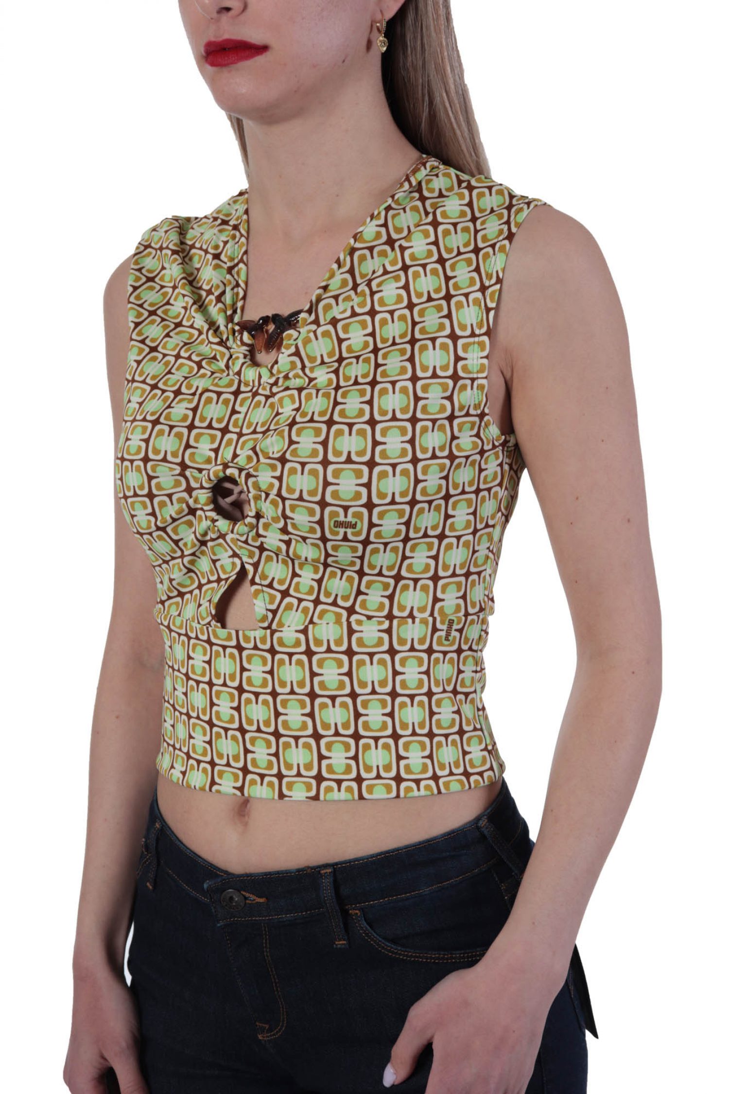 PINKO TOP MAROSTICA 1 MAGLIA JERSEY STAMPATO BIRDS ΜΕΤΑΛΙΚΟ MULTICOLOR ΚΙΤΡΙΝΟ φωτογραφία