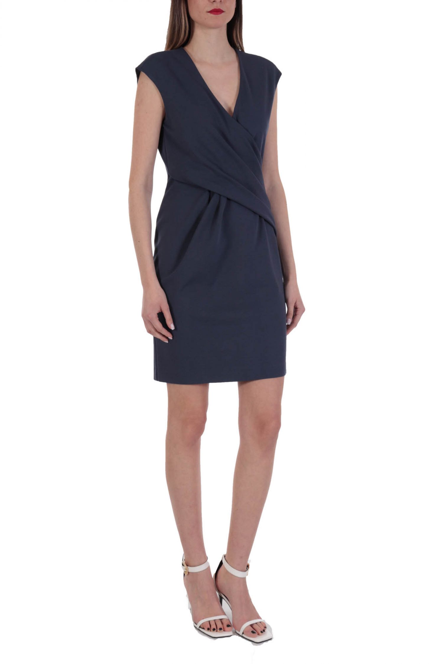 EMPORIO ARMANI ΦΟΡΕΜΑ WOMAN JERSEY DRESS V-NECK ΝΤΡΑΠΕ ΜΠΛΕ ΡΑΦ