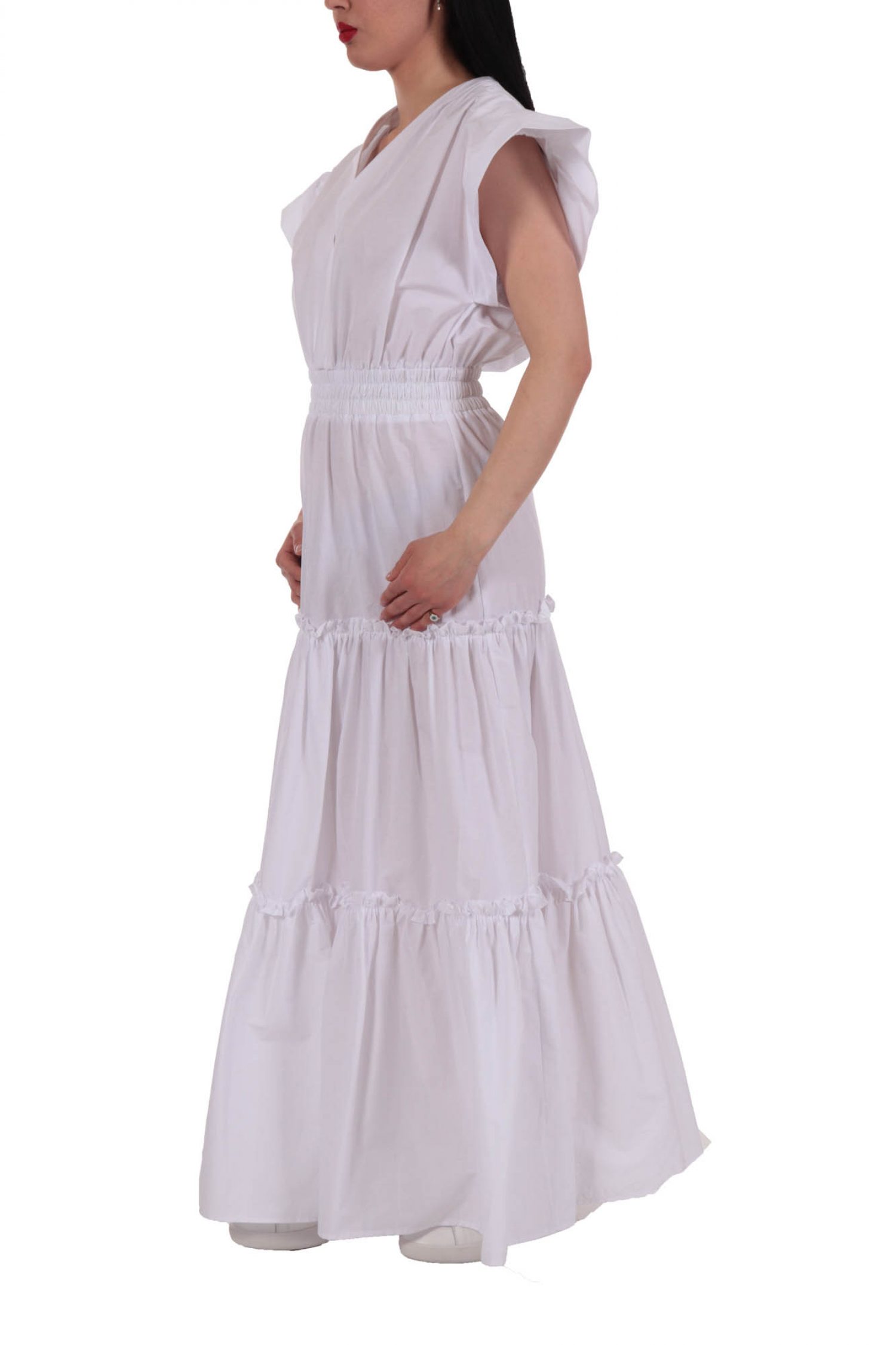 PINKO ΦΟΡΕΜΑ ΜΑΚΡΥ PELLEGRINO 1 ABITO POPELINE RADIANT V-NECK ΒΟΛΑΝ ΛΕΥΚΟ φωτογραφία