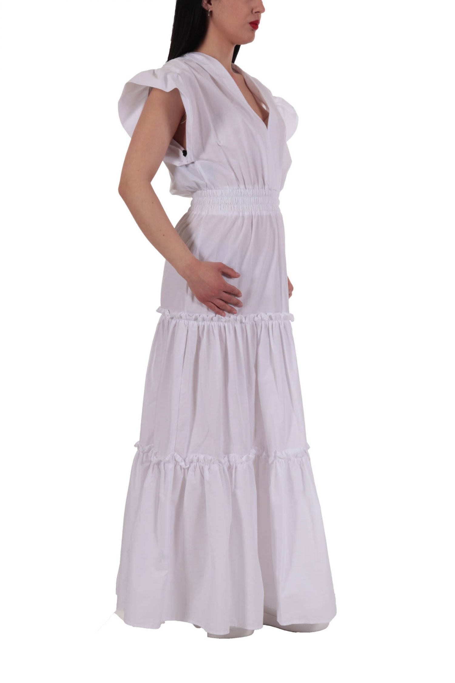 PINKO ΦΟΡΕΜΑ ΜΑΚΡΥ PELLEGRINO 1 ABITO POPELINE RADIANT V-NECK ΒΟΛΑΝ ΛΕΥΚΟ φωτογραφία