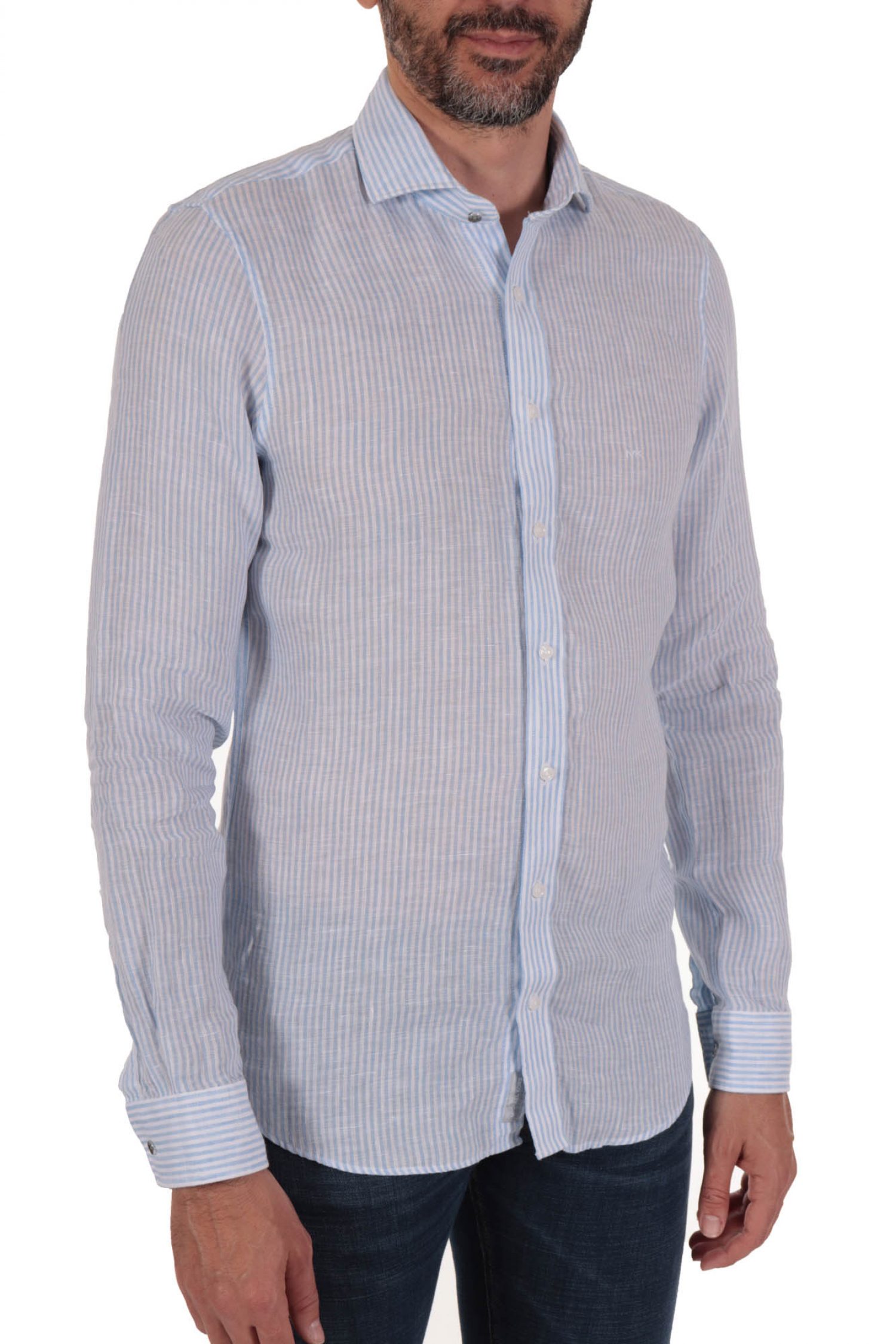 MICHAEL KORS ΠΟΥΚΑΜΙΣΟ ΛΙΝΟ ΡΙΓΕ SLIM FIT ΣΙΕΛ