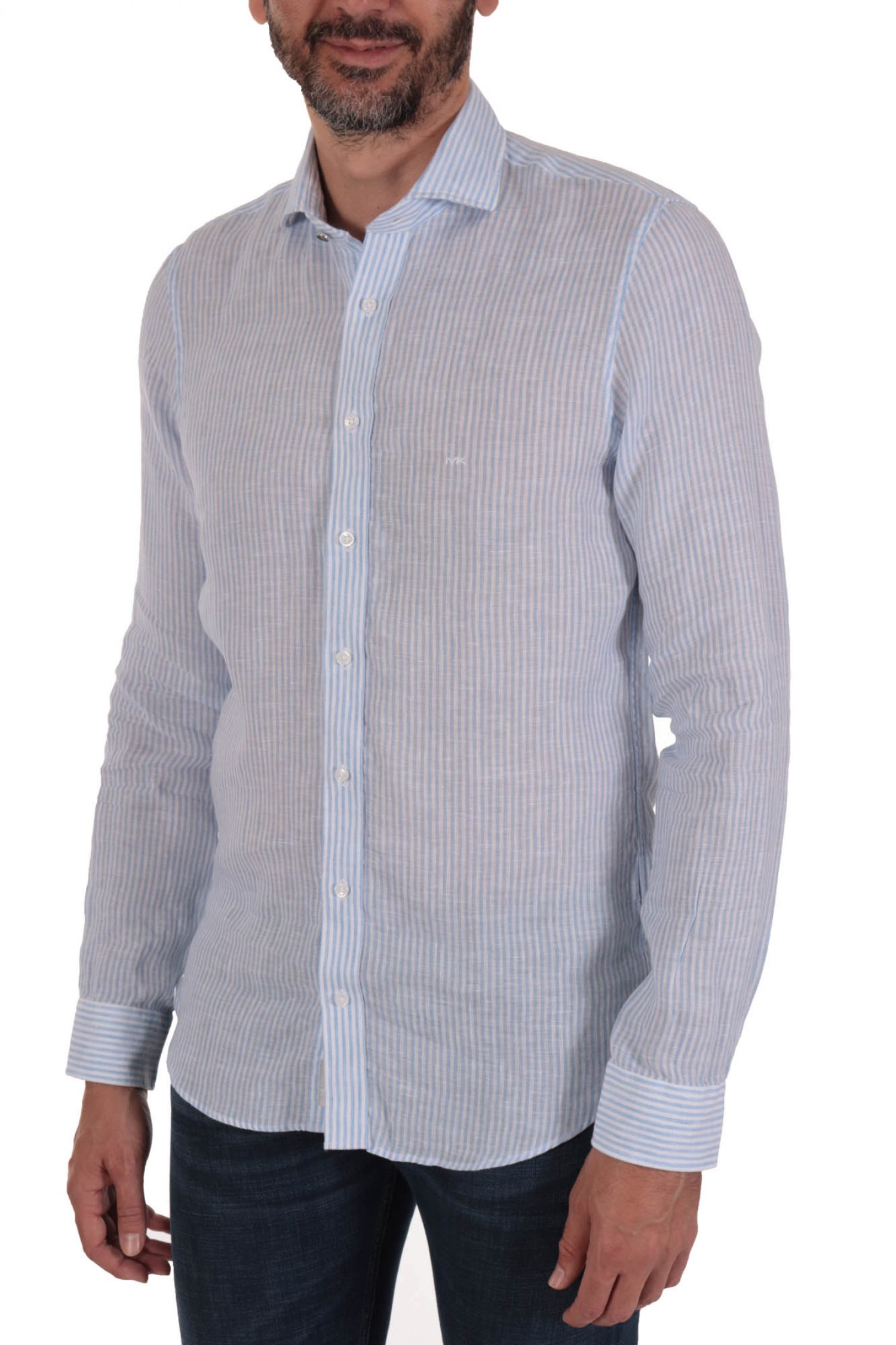 MICHAEL KORS ΠΟΥΚΑΜΙΣΟ ΛΙΝΟ ΡΙΓΕ SLIM FIT ΣΙΕΛ