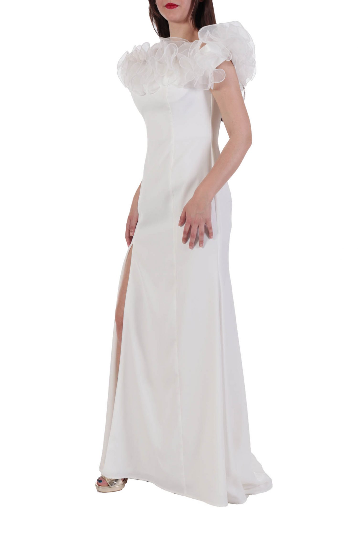 ALLURE EVENING ΦΟΡΕΜΑ ΜΑΚΡΥ ΒΟΛΑΝ ΩΜΟΥΣ ΣΚΙΣΙΜΟ ΛΕΥΚΟ