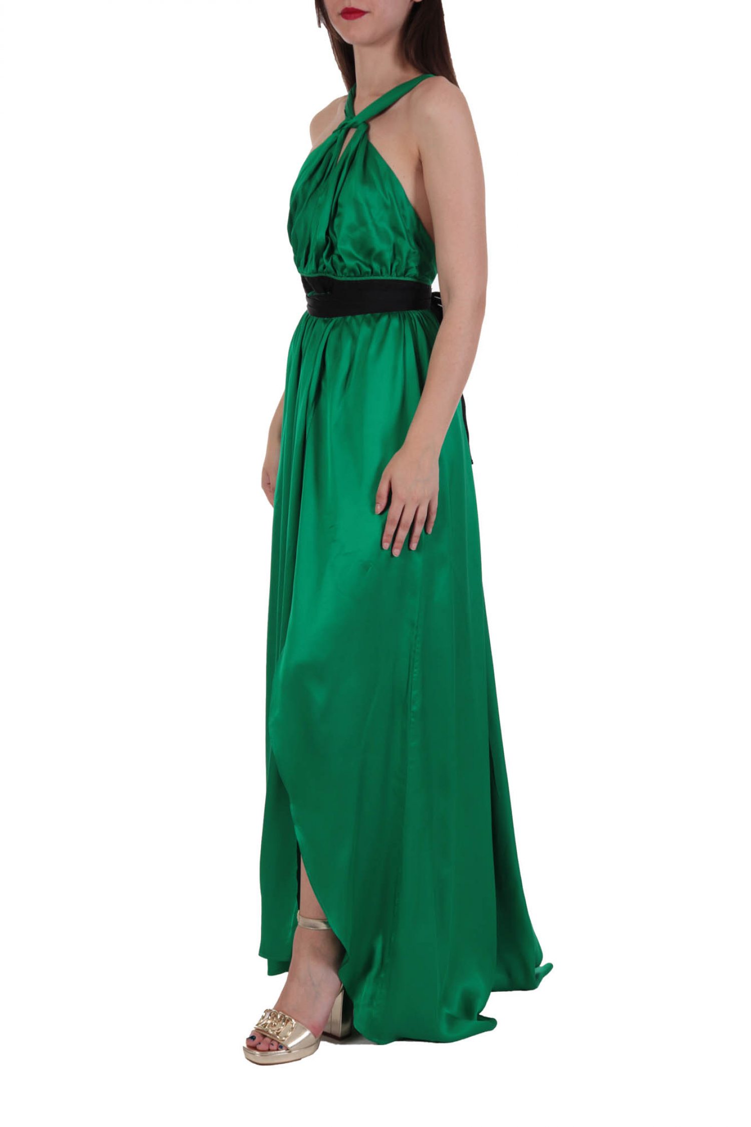 PINKO ΦΟΡΕΜΑ ΜΑΚΡΥ ANGURIA ABITO ΠΑΡΤΟΙ ΩΜΟΙ ΑΝΟΙΓΜΑ ΠΛΑΪ ΠΡΑΣΙΝΟ φωτογραφία