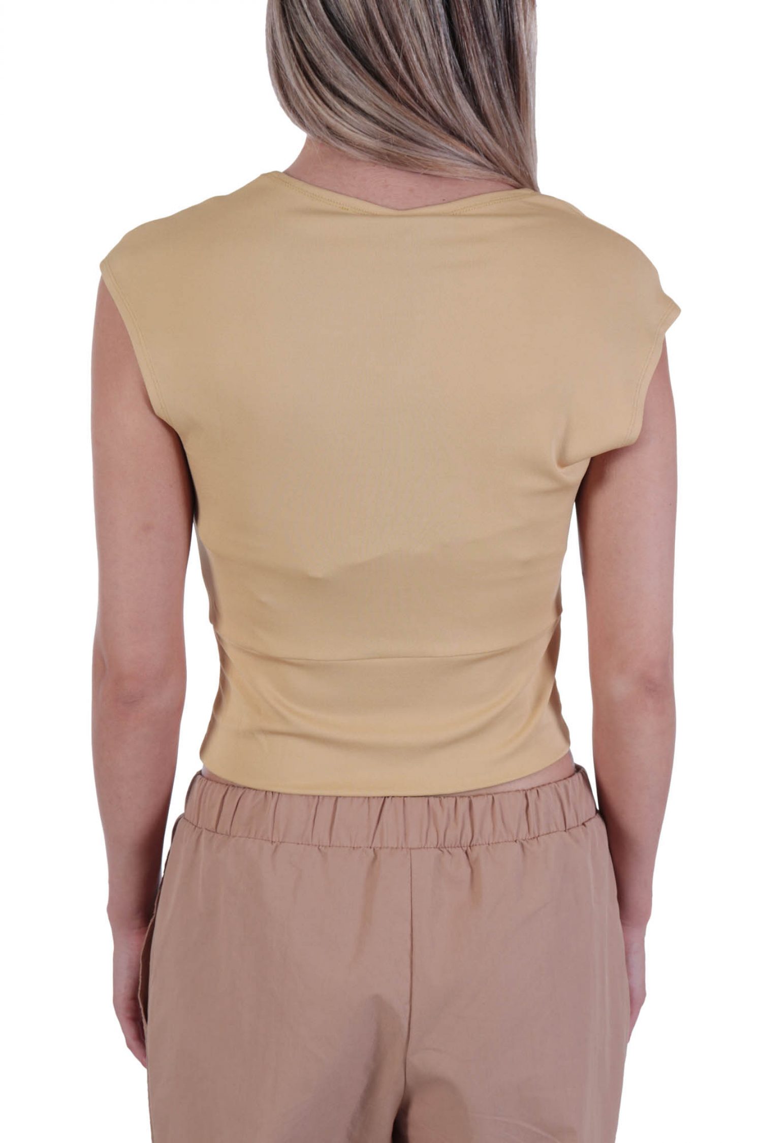 PINKO TOP MAROSTICA MAGLIA JERSEY V-NECK ΜΕΤΑΛΙΚΟ LOGO ΠΟΥΛΙΑ ΟΧΡΑ