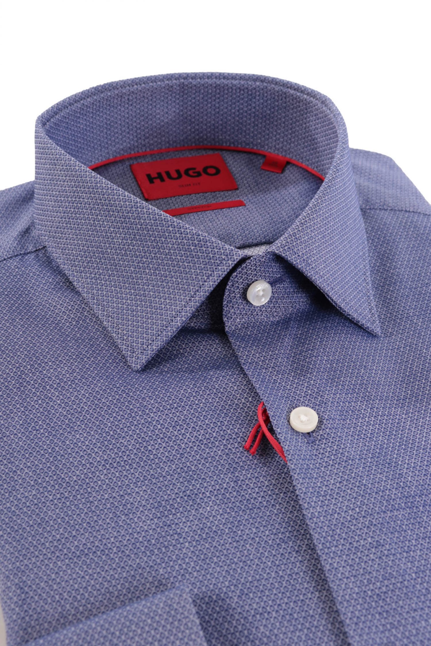 HUGO ΠΟΥΚΑΜΙΣΟ ΜΙΚΡΟΣΧΕΔΙΟ SLIM FIT STRETCH KENNO ΜΠΛΕ