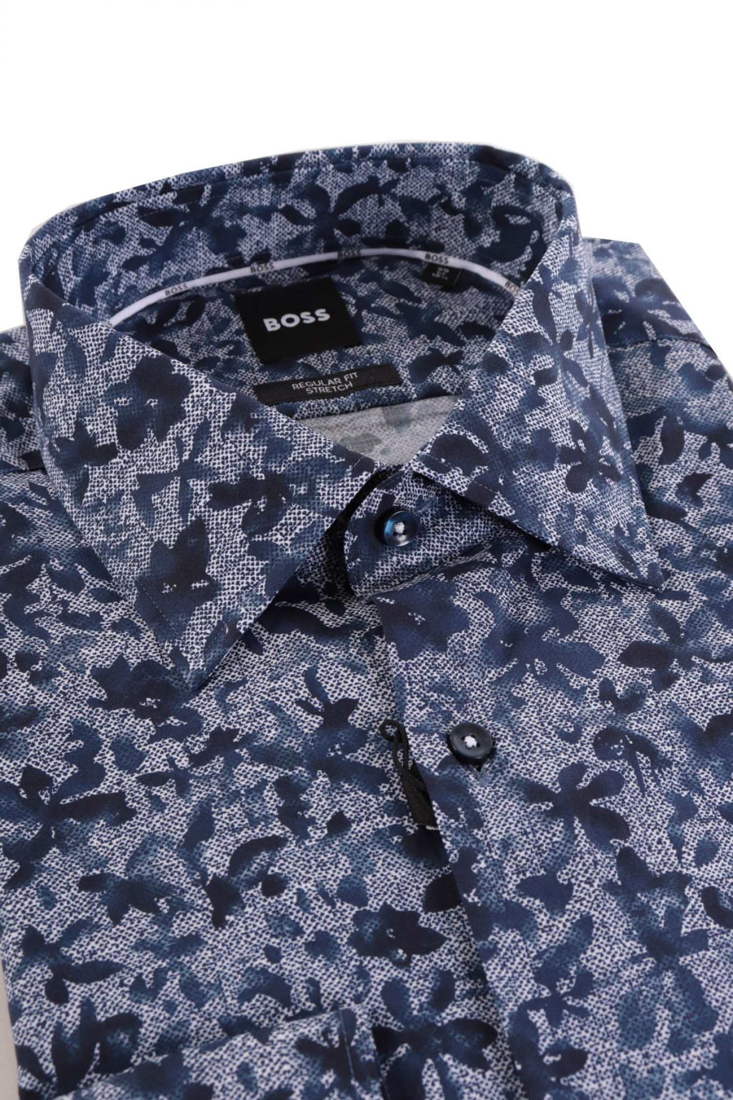 BOSS ΠΟΥΚΑΜΙΣΟ FLORAL REGULAR FIT STRETCH H-JOE-KENT-C1-214 ΜΠΛΕ