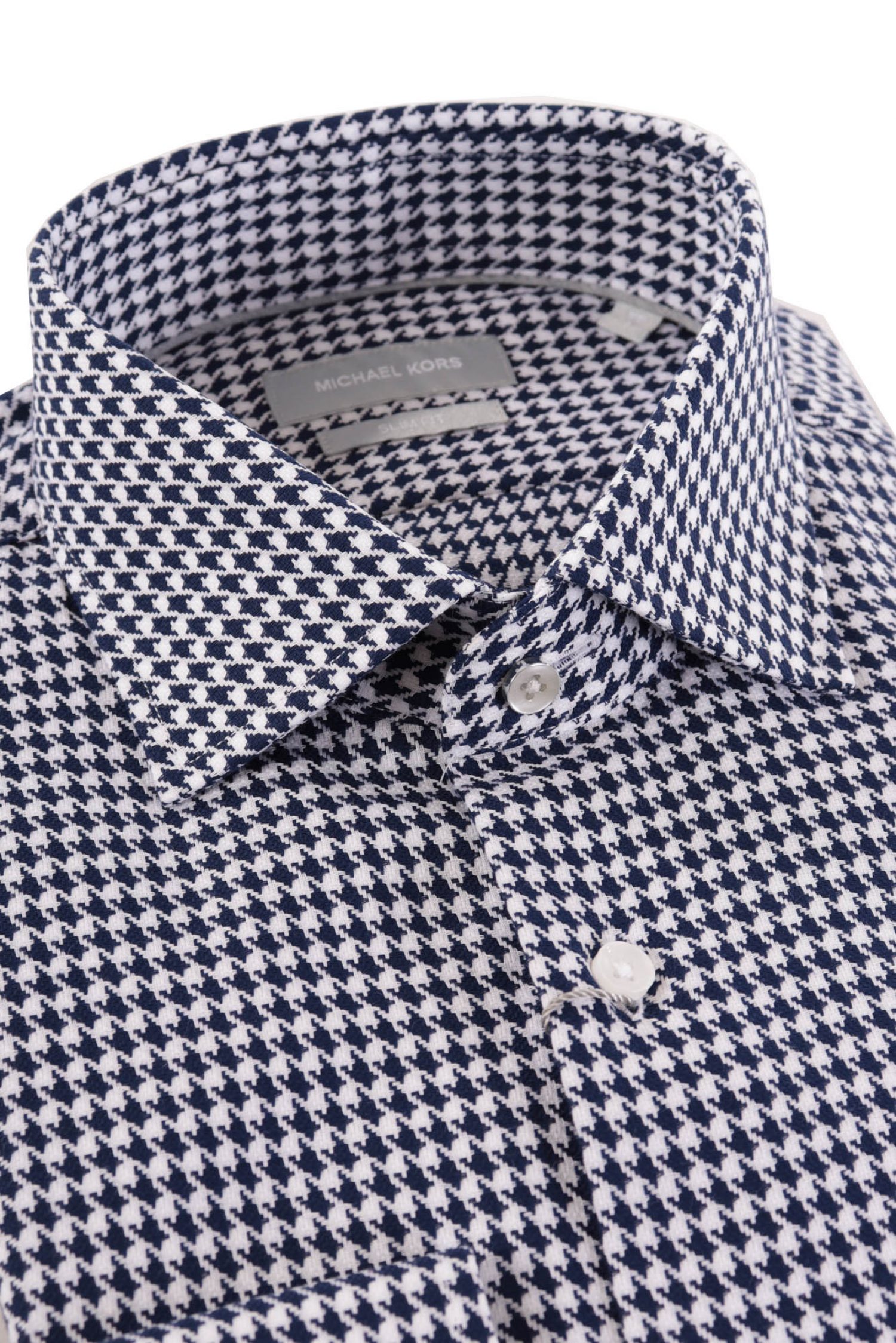 MICHAEL KORS ΠΟΥΚΑΜΙΣΟ HOUNDSTOOTH SLIM FIT STRETCH ΜΠΛΕ φωτογραφία
