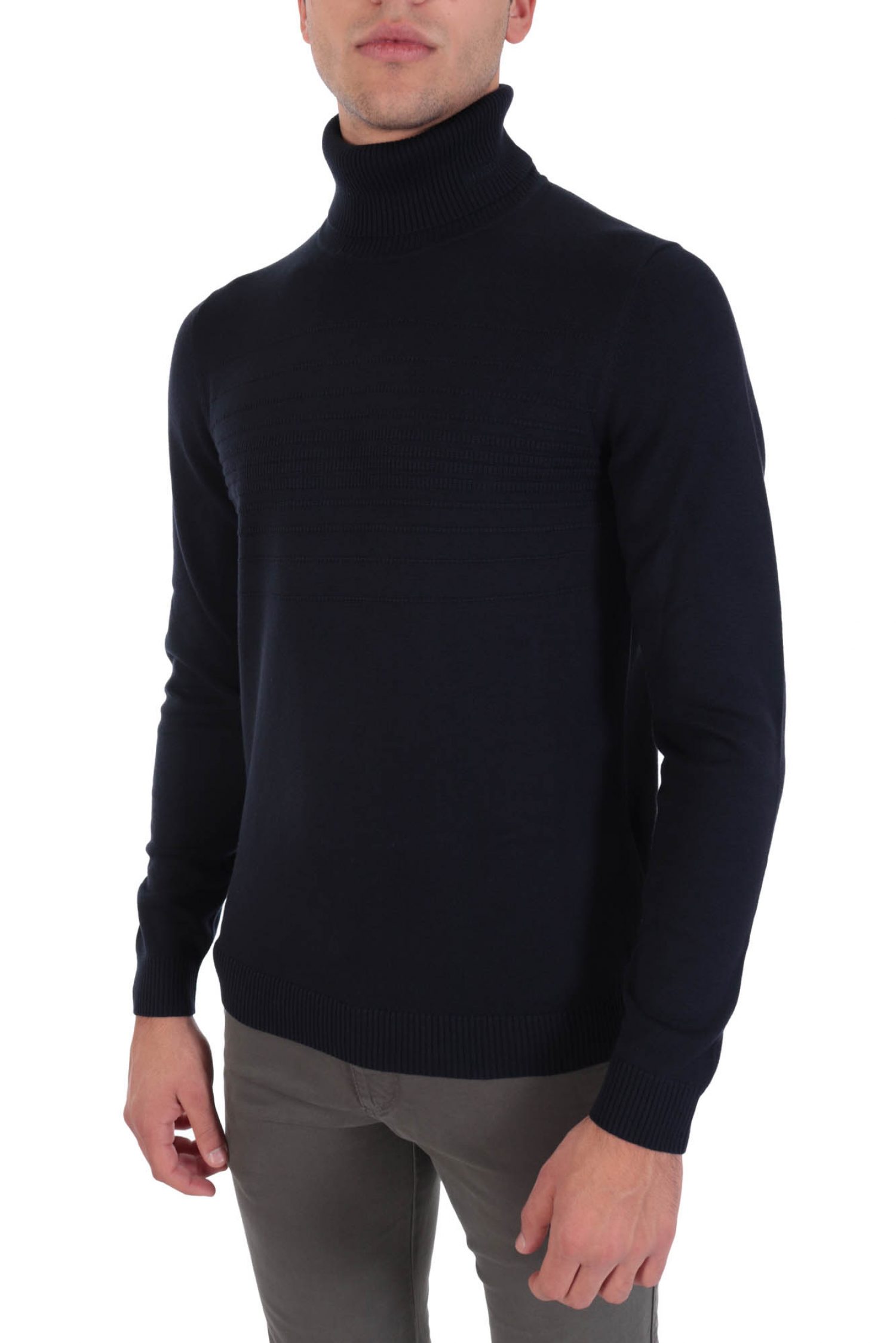 HUGO ΠΛΕΚΤΟ ROLLNECK SISO ΜΠΛΕ