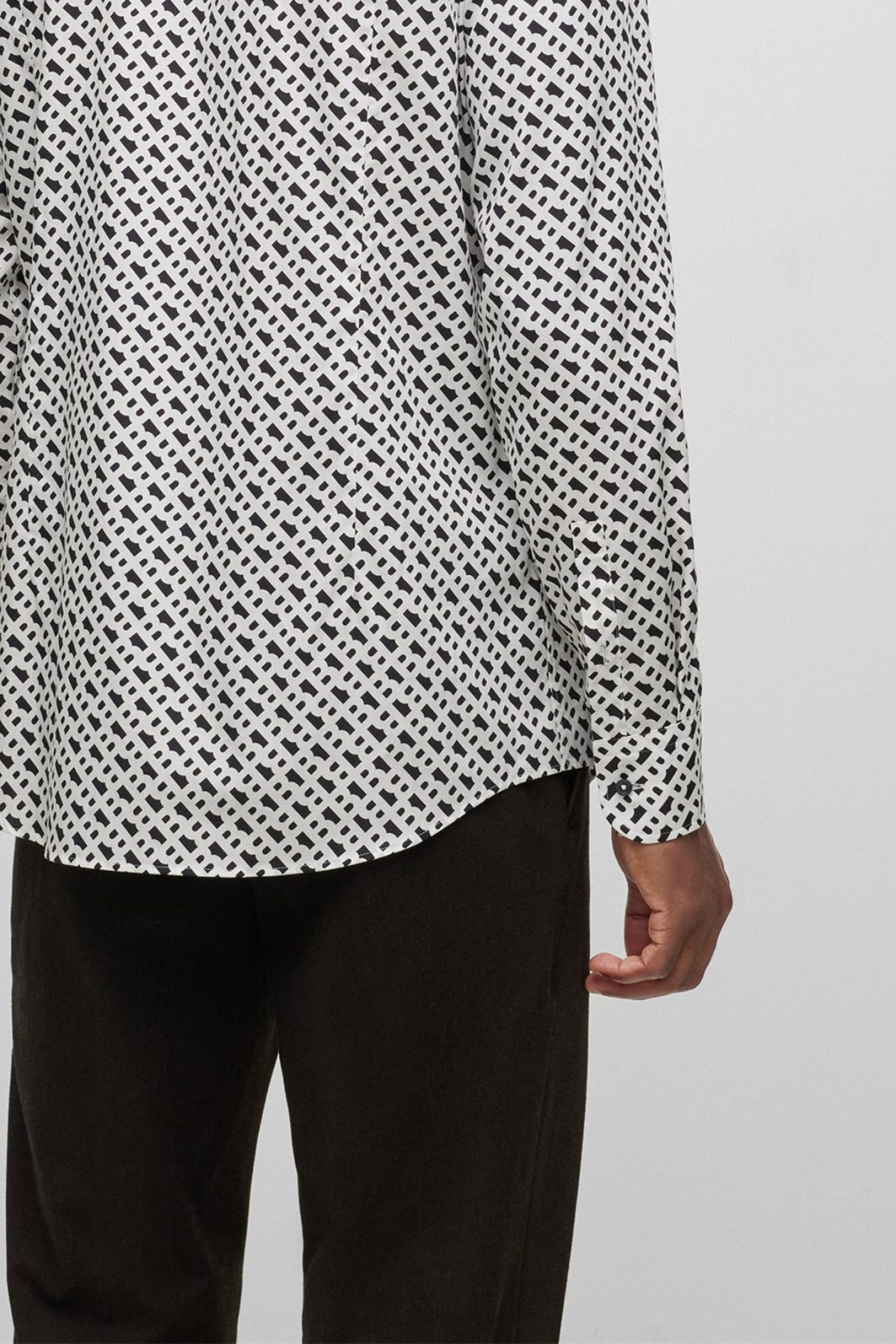 BOSS ΠΟΥΚΑΜΙΣΟ H-HANK-kent-C1-214 SLIM FIT ΛΕΥΚΟ ΜΑΥΡΟ