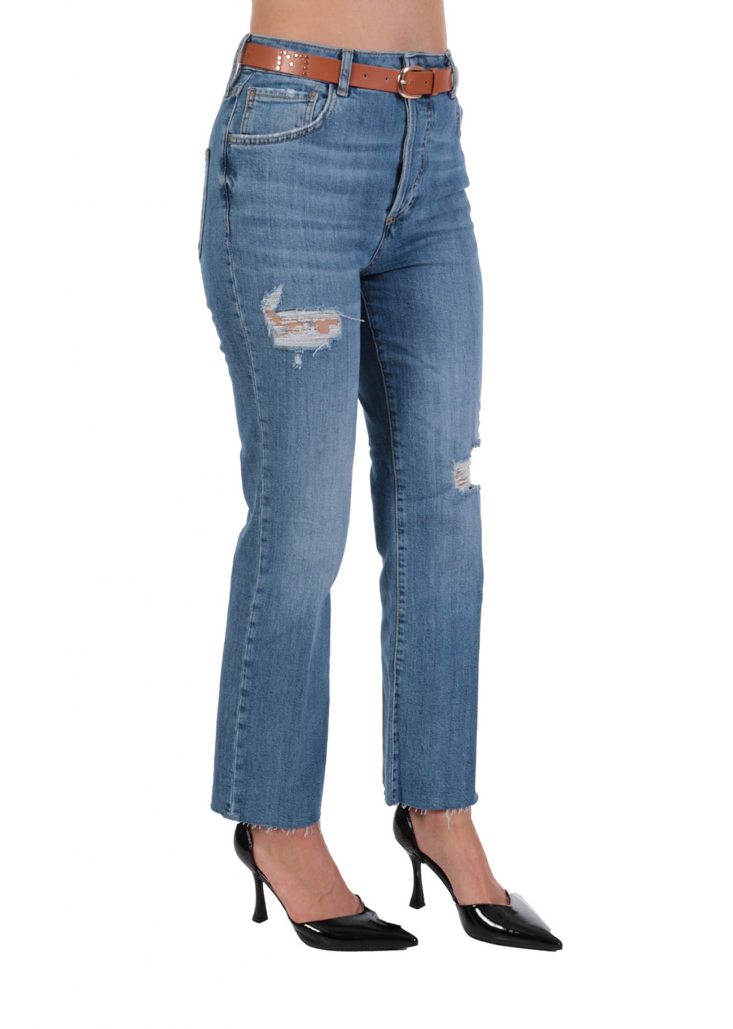 LIU -JO BETTER ΠΑΝΤΕΛΟΝΙ JEANS FLAIR RIB CAGE ΦΘΟΡΕΣ ΖΩΝΗ LOGO ΤΣΕΠΗ ΜΠΛΕ φωτογραφία