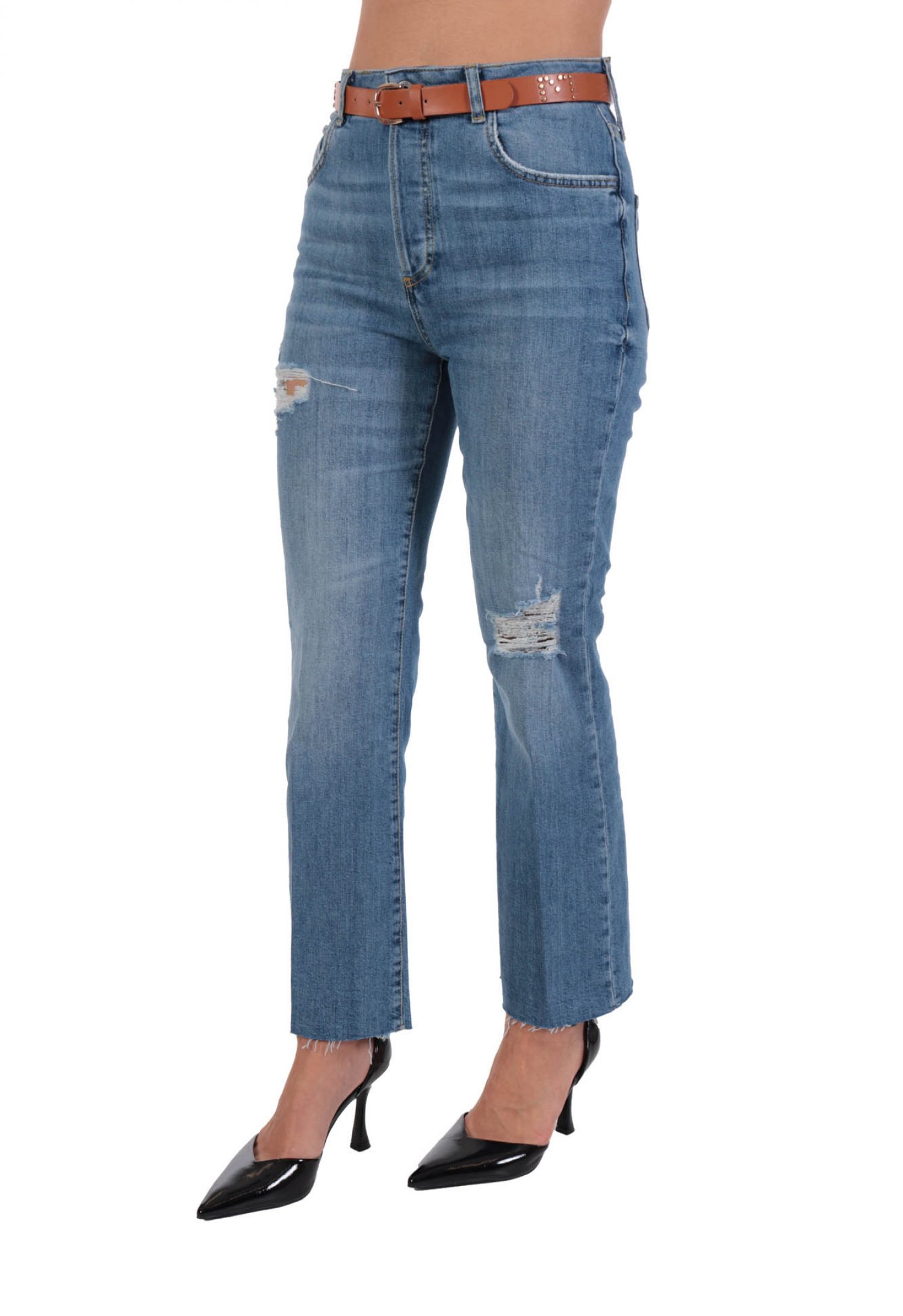 LIU -JO BETTER ΠΑΝΤΕΛΟΝΙ JEANS FLAIR RIB CAGE ΦΘΟΡΕΣ ΖΩΝΗ LOGO ΤΣΕΠΗ ΜΠΛΕ φωτογραφία